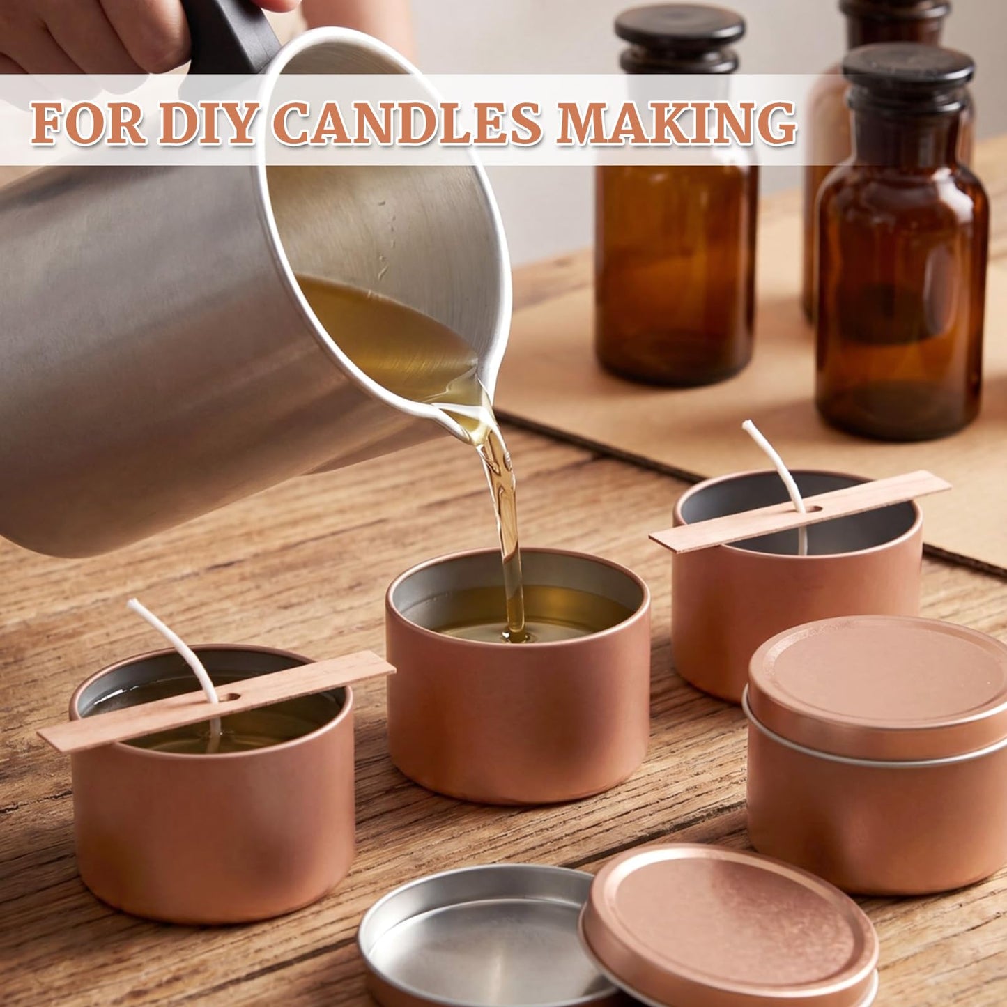 Suclain 50 Pack 4oz Rose Gold Candle Jars Bulk, Mini Empty Candle Tins with Lid for Making Candles, Candy Tins for Wedding, Candles Containers for Wedding Party DIY Crafts, Sample Storage