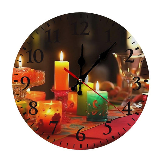 RLDOBOFE Colored Candles Wall Clock 10 Inch Battery Operated Wood Wall Clocks Round Silent Non-Ticking Clock Farmhouse Decorative Clocks for Kitchen Bedroom Office Bathroom Black