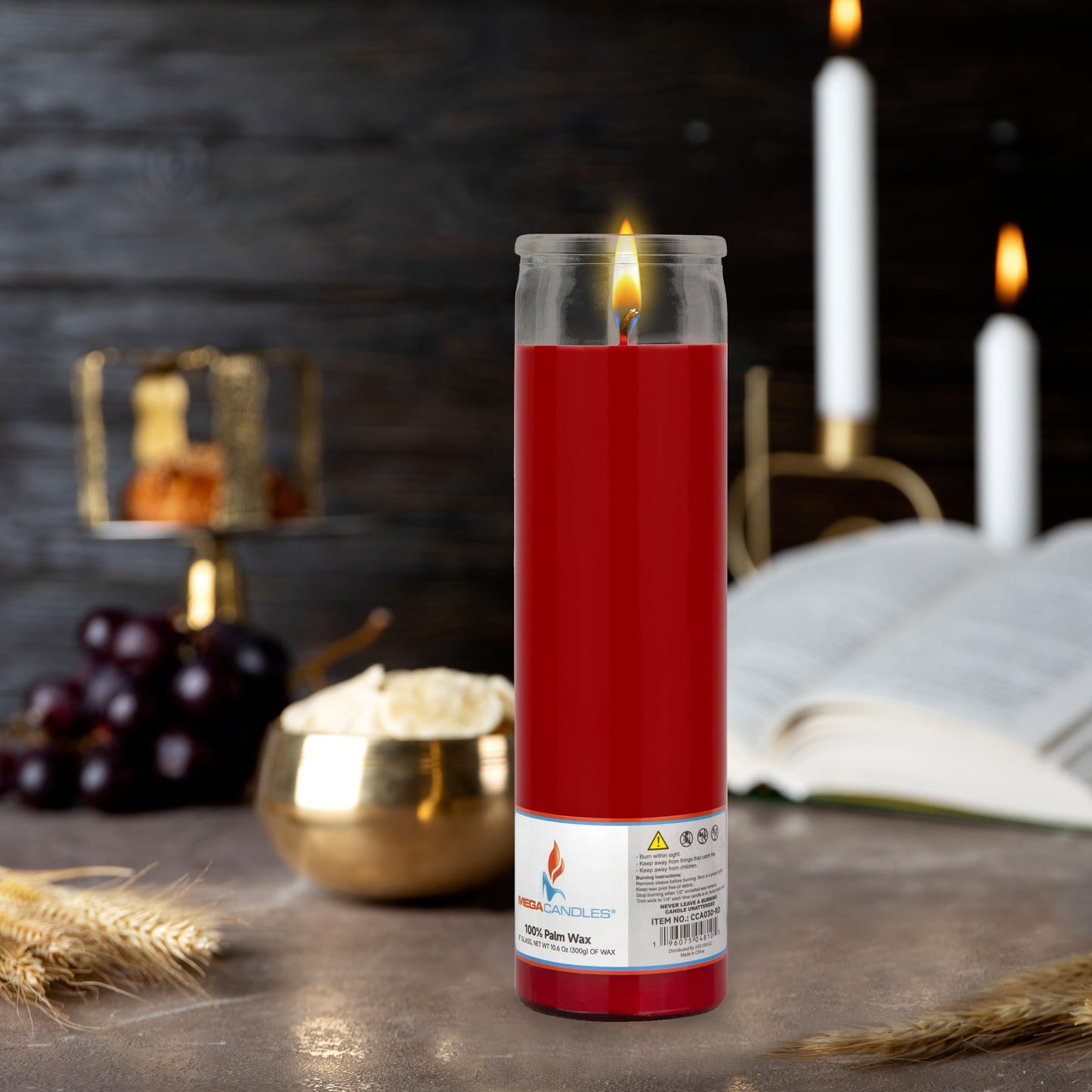 Mega Candles 1 pc Unscented Red Glass Container Devotional Prayer Candles, Shortening Wax Candle 2 Inch x 8 Inch, Sanctuary, Vigils, Prayers, Spiritual, Blessings, Religious, Altar, Remembrance