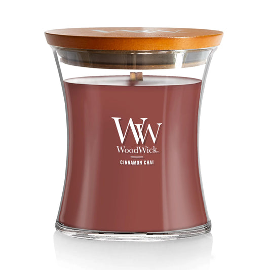 WoodWick Cinnamon Chai Holiday Candle Gifts for Women and Men, 9.7 oz Medium Hourglass Candle with Crackling Wick