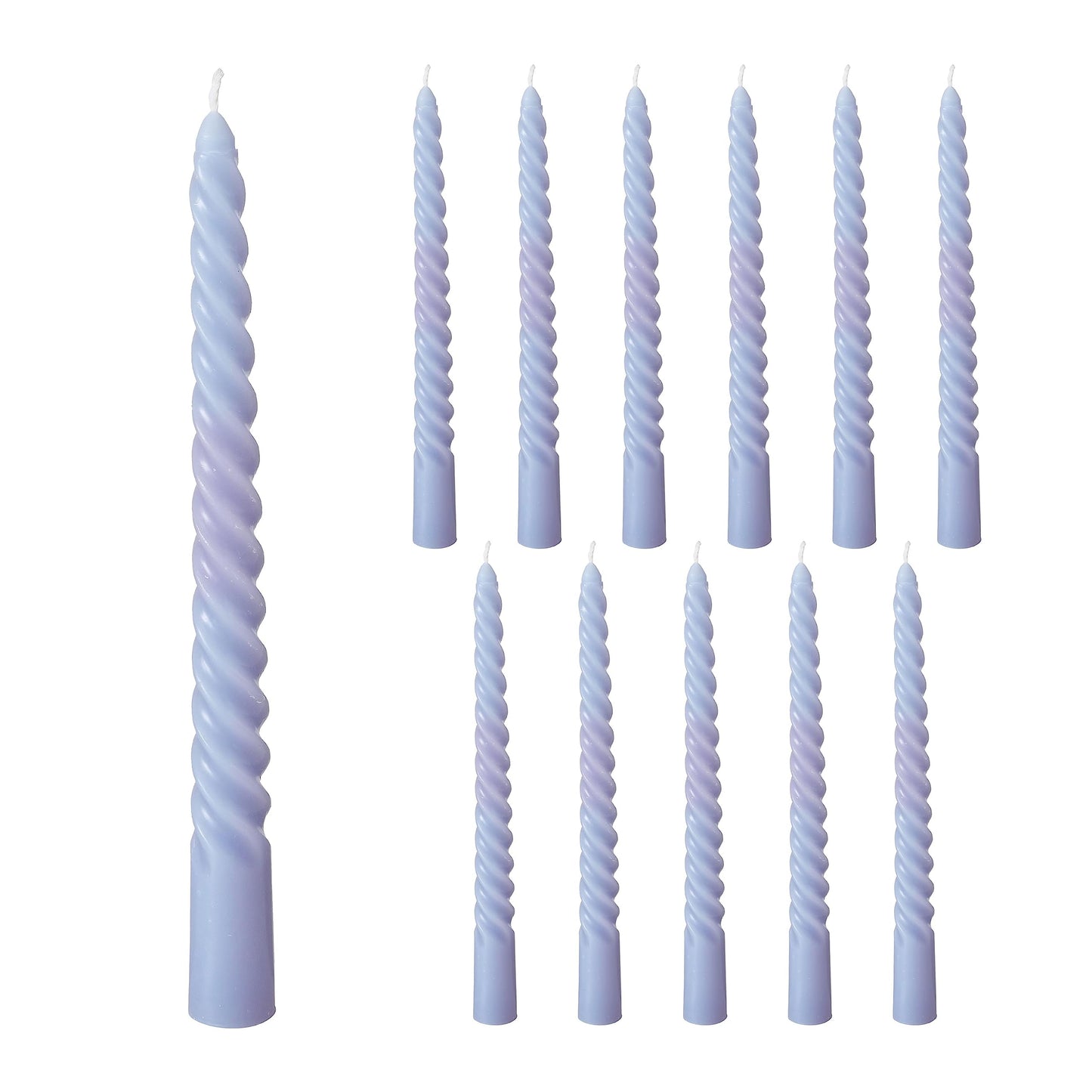 12 Piece Pale Purple Twist Taper Candles, 2 Boxed Sets of 6, 4 Hours Burn Time, Paraffin Wax, 7.75 Inches