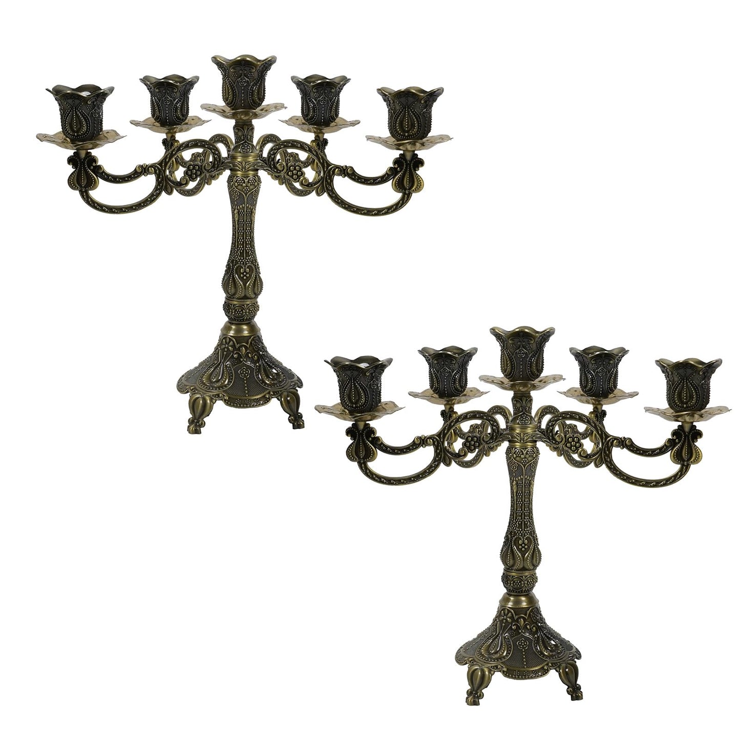 5-Candle Candelabra Metal Candlestick Holder Home Decoration for Weddings, Churches, Halloween, Christmas, Birthday, Wedding, Valentine's Day (A-Bronze*2)