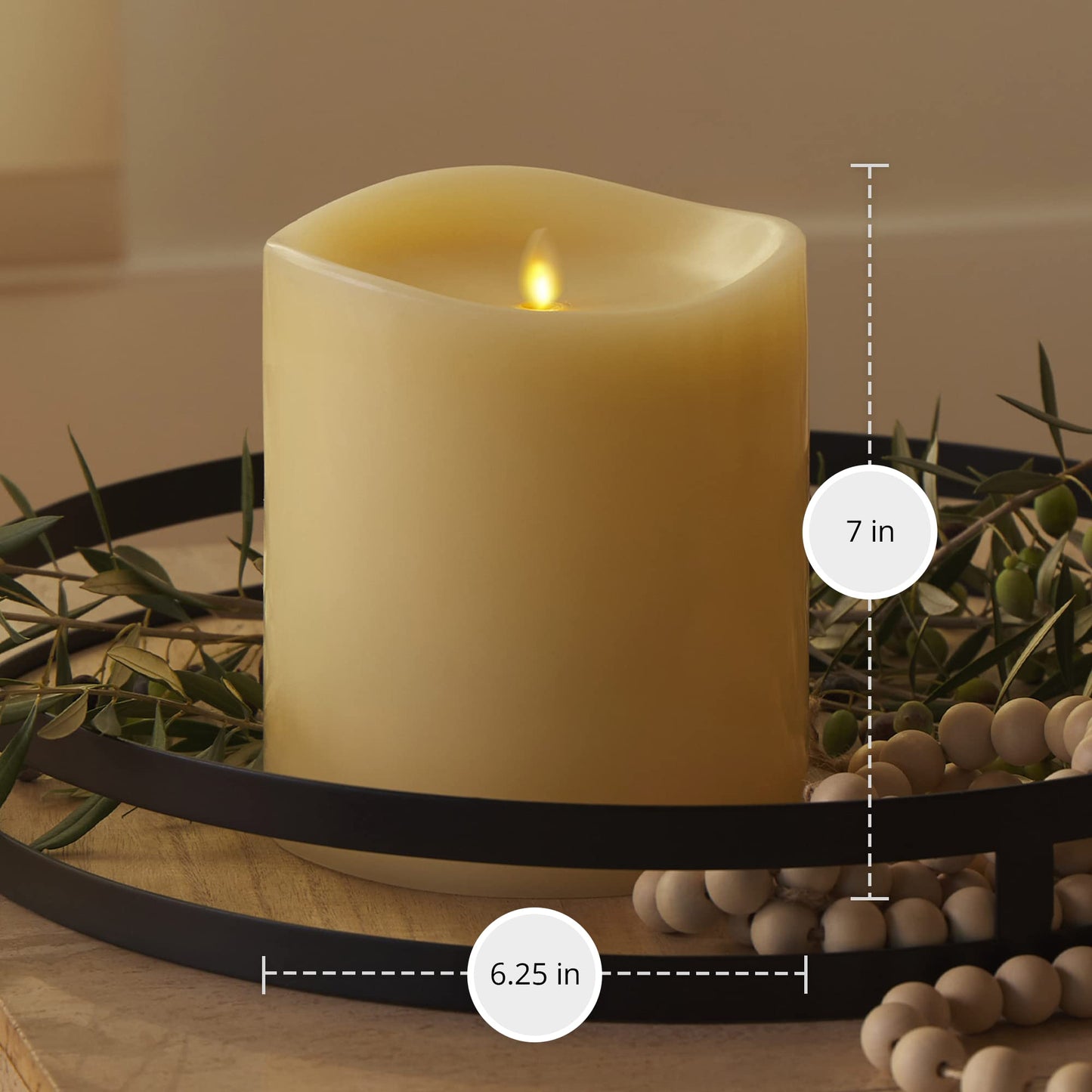 Luminara Grand Pillar Flameless LED Candle, Ivory 6.25" x 7", Battery Operated Real Wax w/Timer, Moving Flame, Realistic Unscented Home Decor Safe