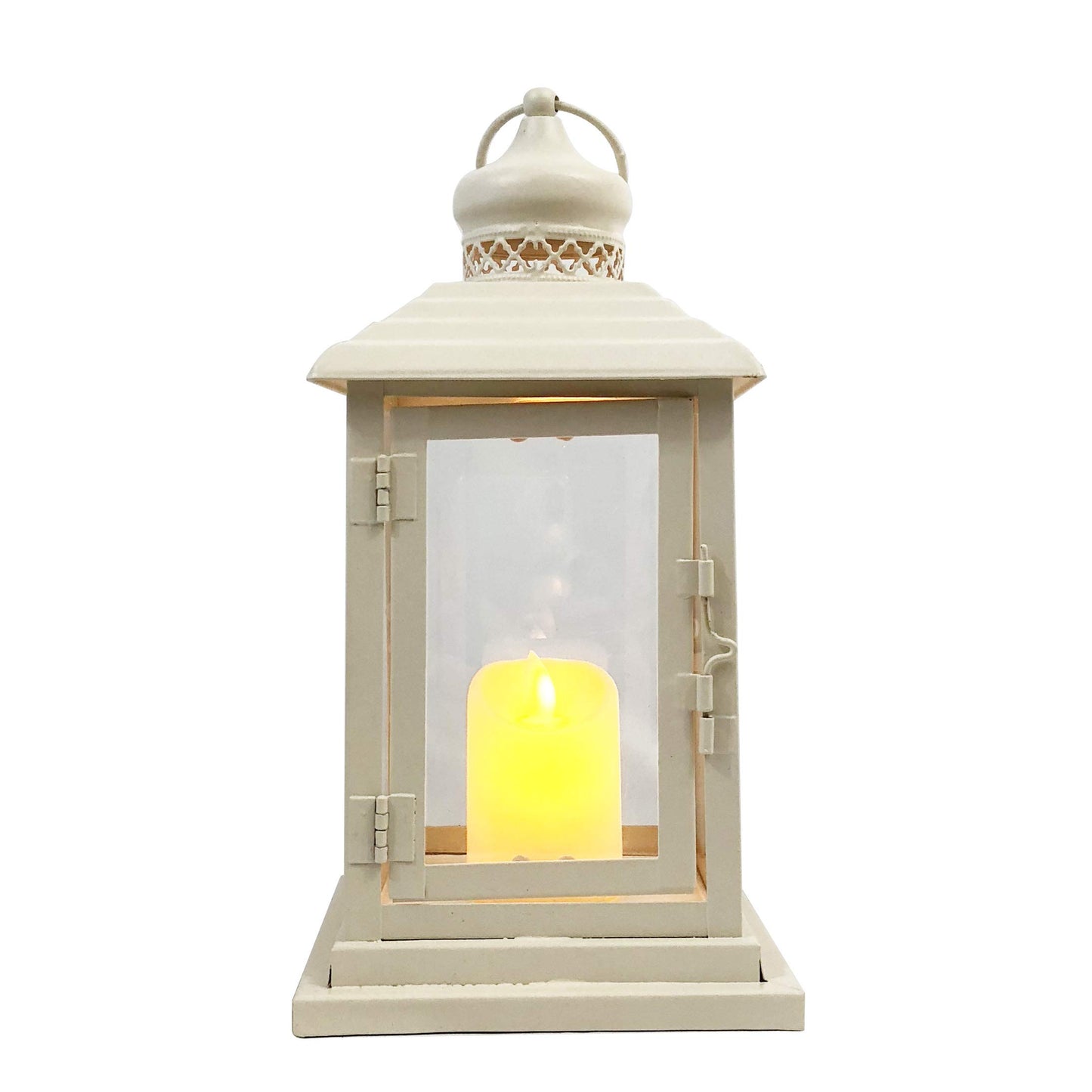 allgala Clear Glass White Iron Vintage Indoor/Outdoor Candle Lantern