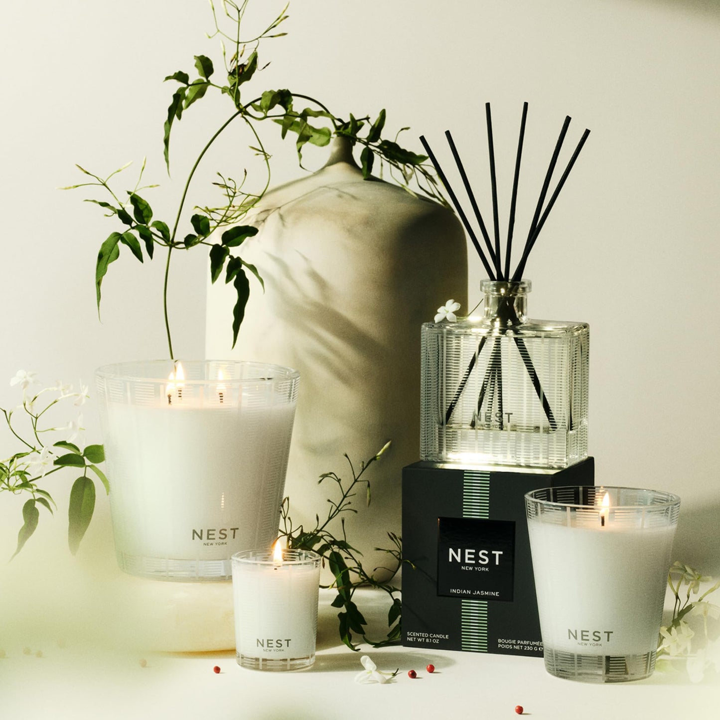 NEST New York Scented Votive Candle, Indian Jasmine - 2 oz - Up to 28-Hour Burn Time - Reusable Glass Vessel