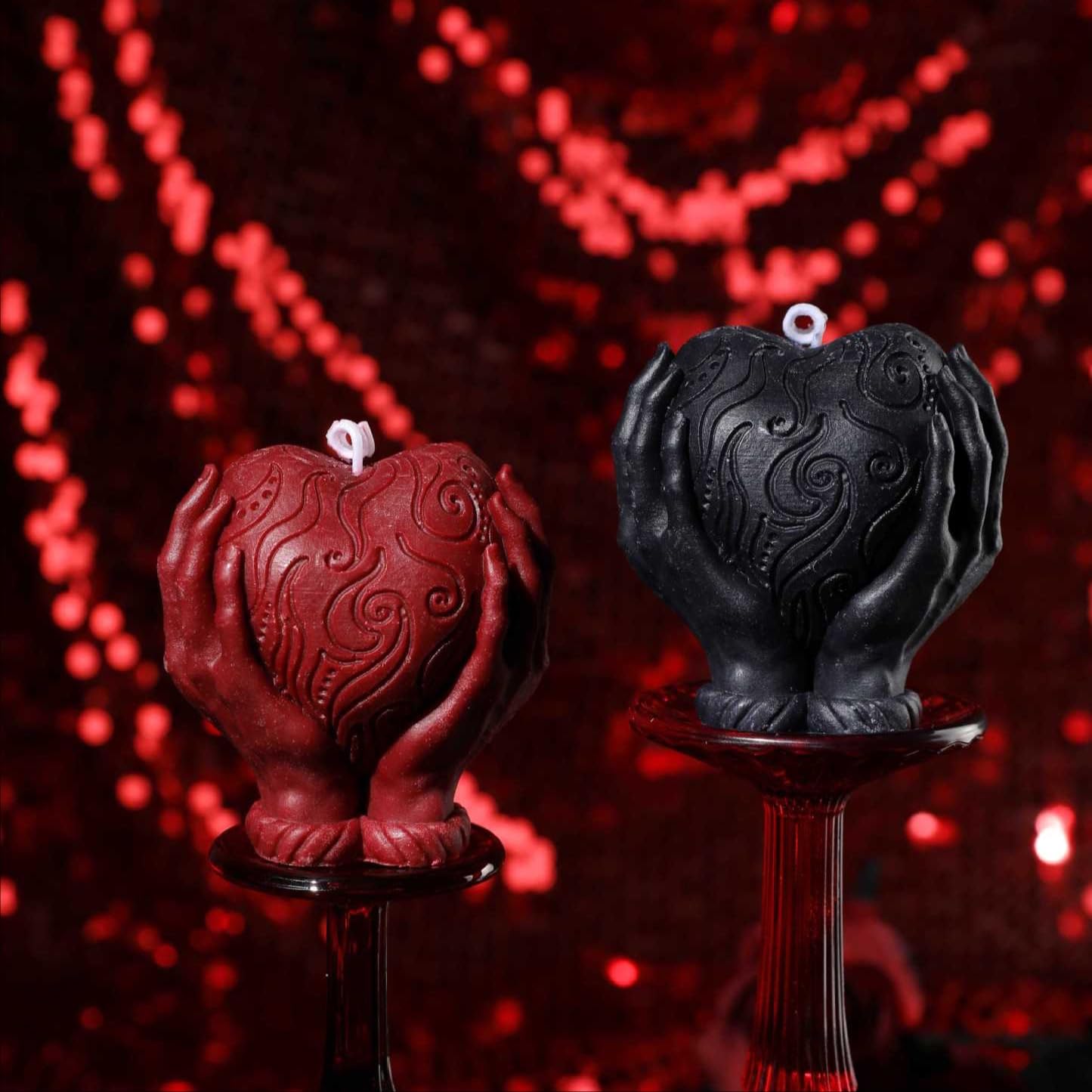 Romantic Hand Holding Heart Candles, Low Temperature Body Safe Drip Wax Play for Adult, Sensual Massage & Bedroom Decor for Sensory Play (Black)