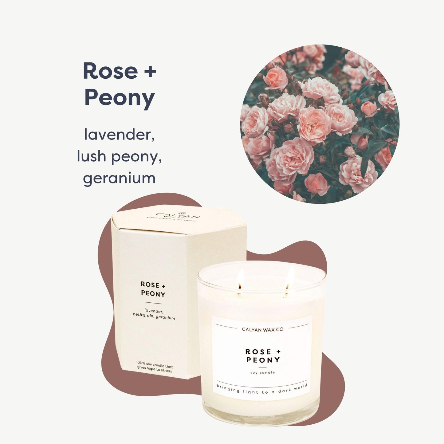 Calyan Wax Co. Rose & Peony 2 Wick Scented Candle - 37 Hour Burn - Luxury Clean Soy Wax Candles - Long Lasting Large Glass Jar Candle for Home - 8.8oz