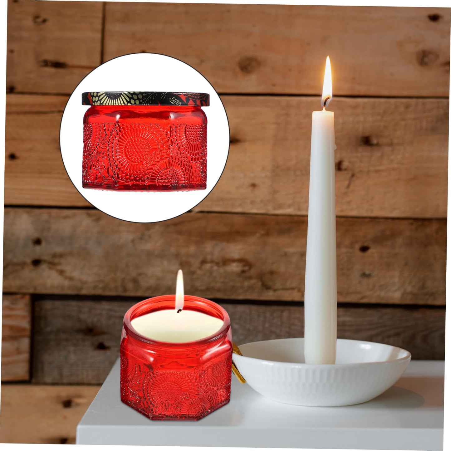 Gogogmee 14pc Glass Candle Tins Lids DIY Candle Making Jars Craft Storage Container Embossed Pattern for Birthday Present