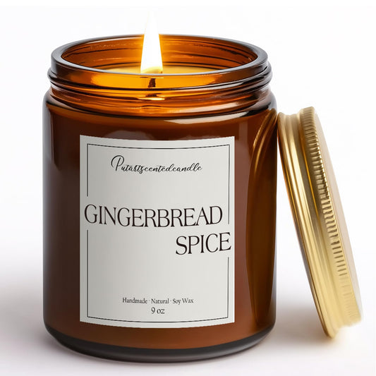 Putart Gingerbread Spice Candles for Home Scented, Natural Soy Wax Aromatherapy Non Toxic Christmas Candle with Long Lasting Burn, Xmas Jar Candle Gifts for House Fragrance Decoration (9oz)