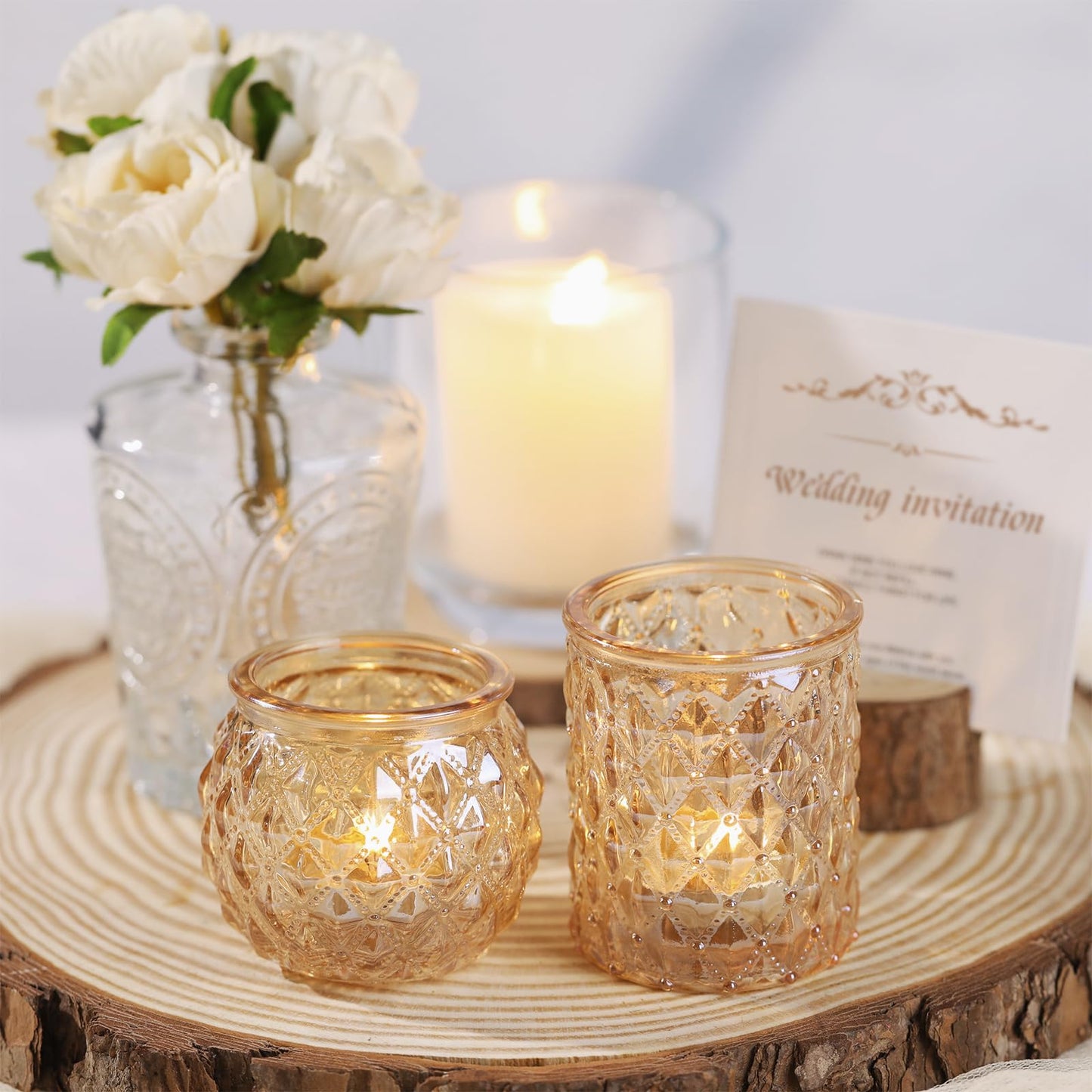 DARJEN Gold Votive Candle Holders Set of 24- Gold Candle Holders Bulk for Table Centerpiece, Tea Lights Candle Holder Glass for Wedding Shower, Home & Party Decor