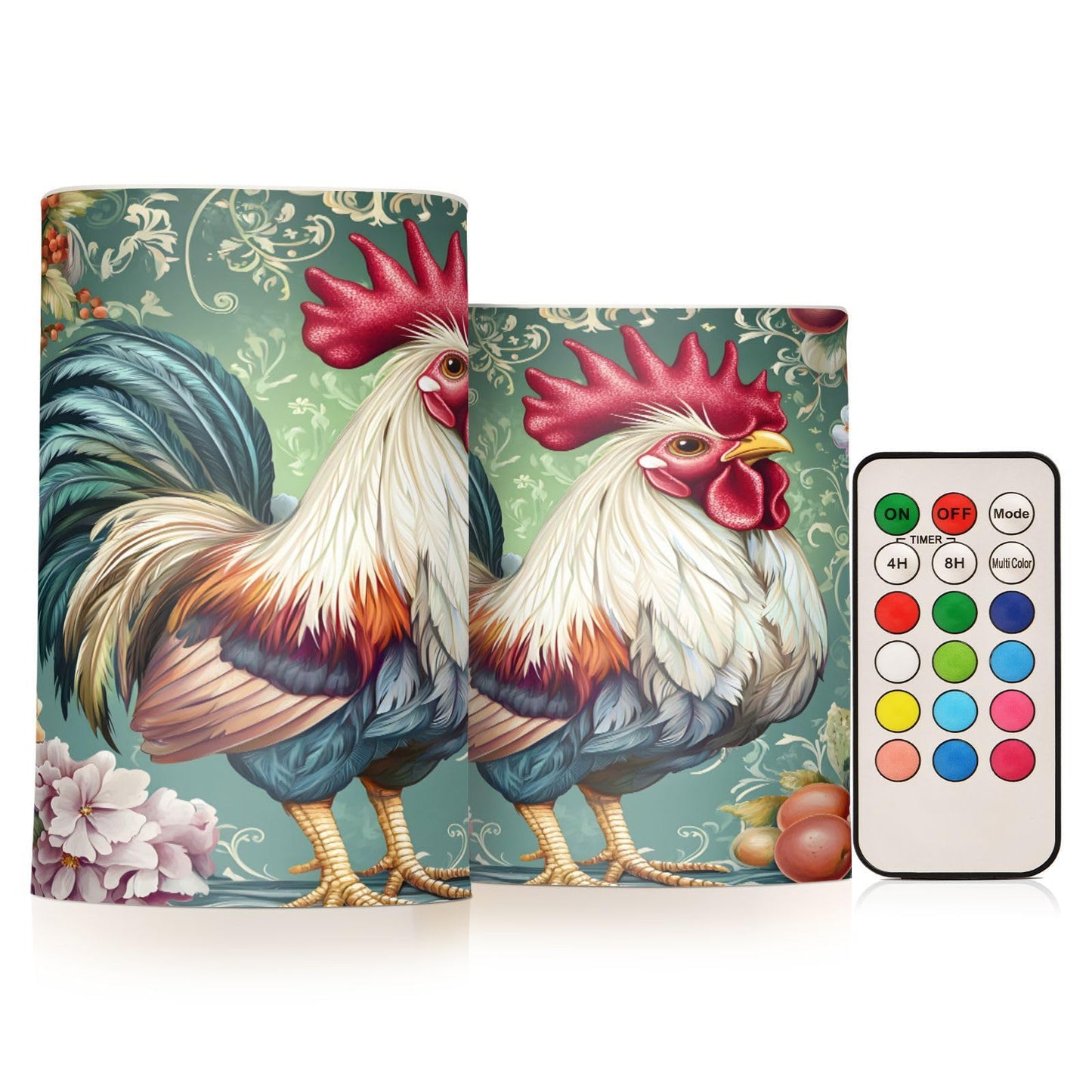 ALAZA Chicken Rooster Flickering Flameless Candles Battery Operated with Remote Timer,Tea Light Candles LED Pillar Votive Candles Set of 2 for Outdoor Indoor Decorations