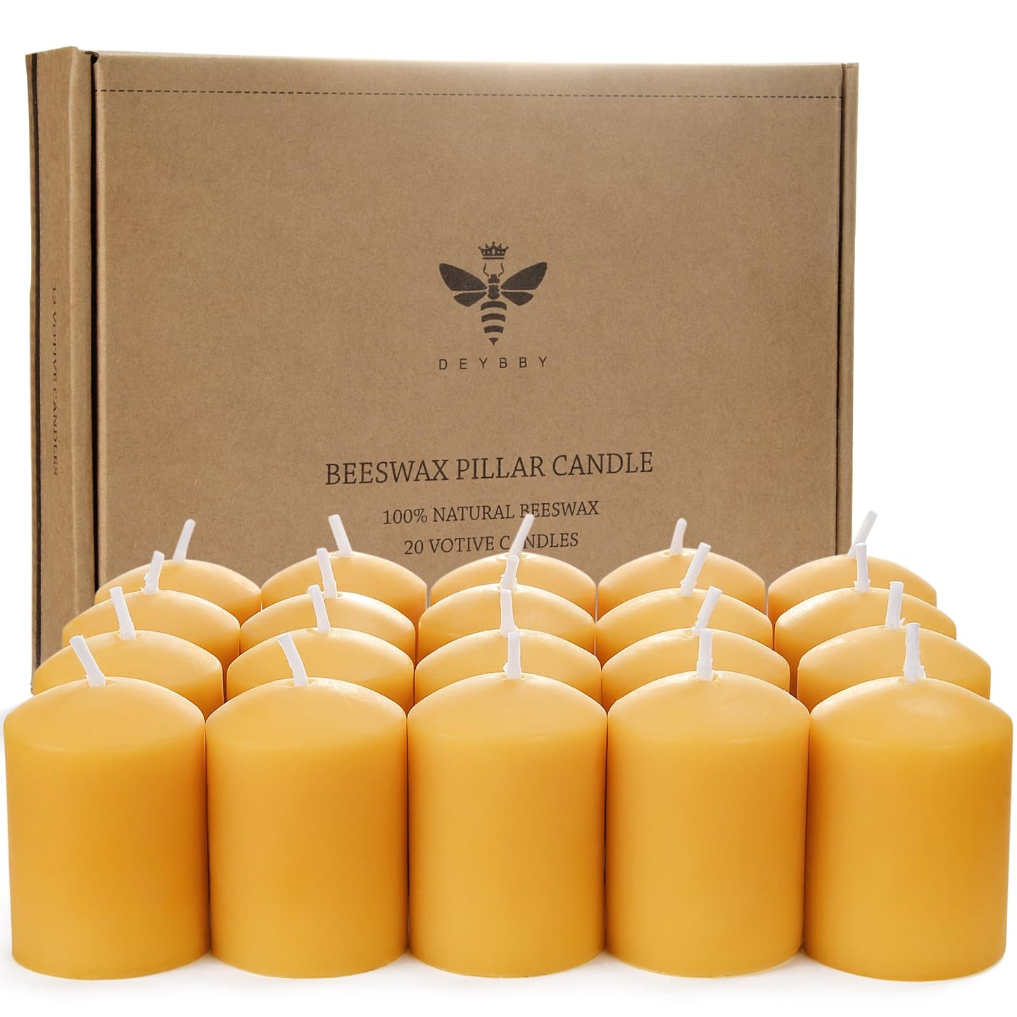 Beeswax Votive Candles-20 Pack Natural Small Votives Set for Home Room Decor Party Wedding Spa Gift