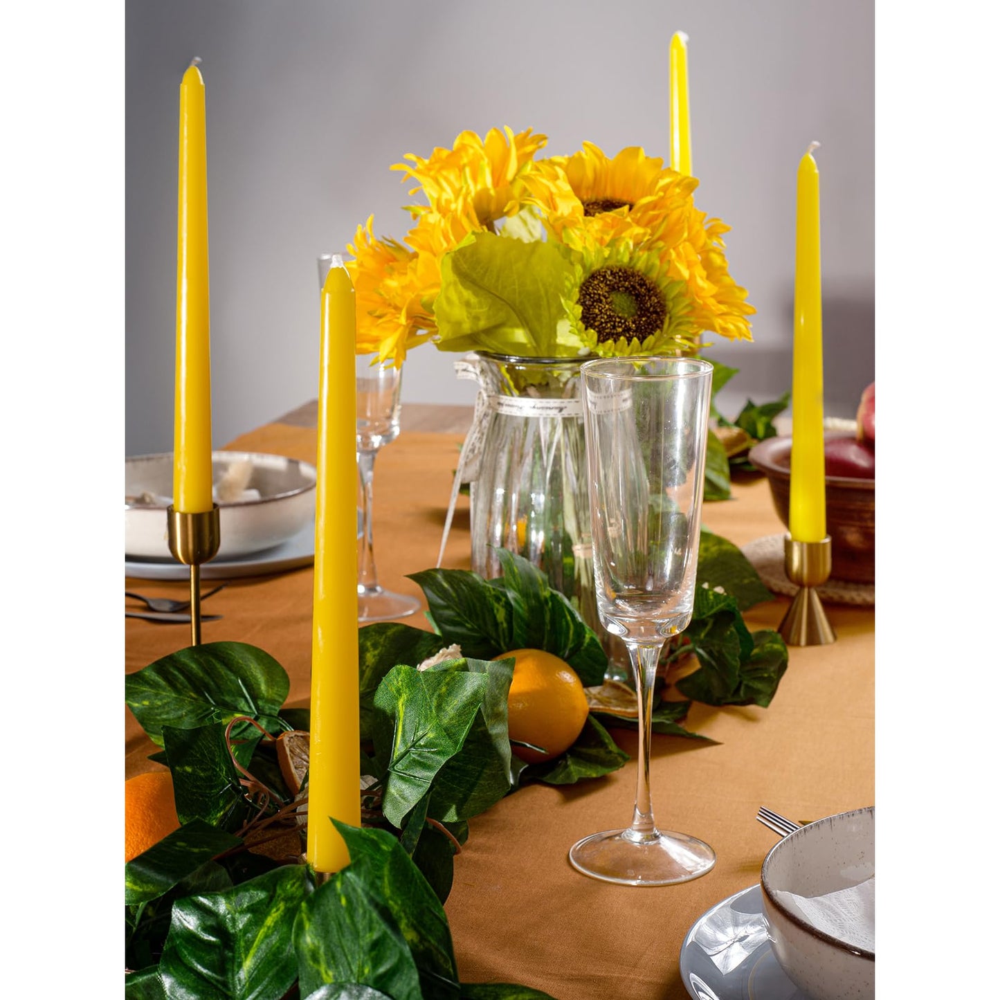 CANDWAX 10 inch Yellow Taper Candles Set of 12 - Unscented Smokeless Dripless Yellow Candles - Perfect for Home Décor, Special Occasions and Ordinary Dinners - Easter Candlesticks