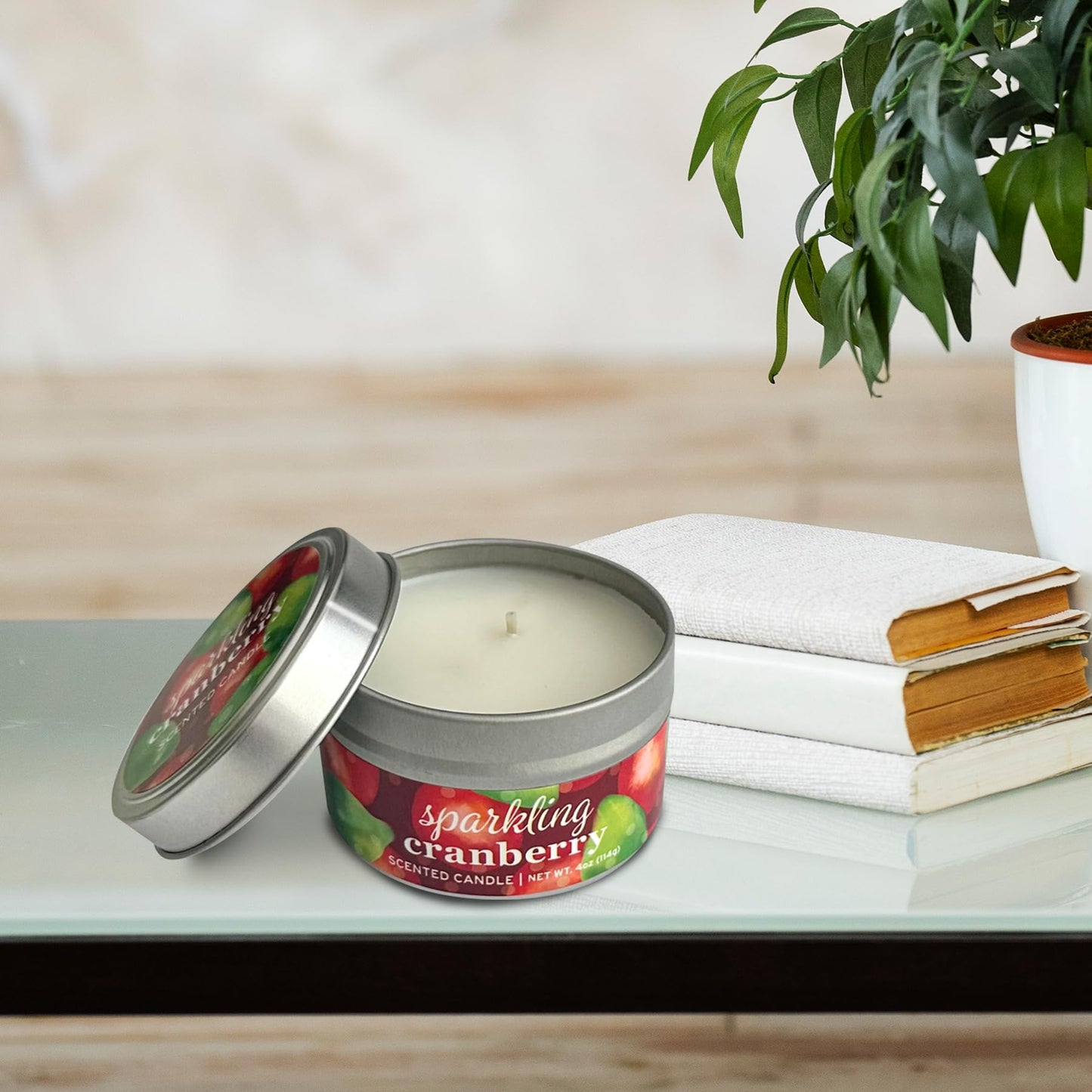 Greenwich Bay Hand-Poured Scented Candle in Decorative Tin – 4 oz/114 g Travel Candle with Lead-Free Wick, Vegetable Wax, Aromatherapy Gift, Single Wick – Made in USA (Sparkling Cranberry)