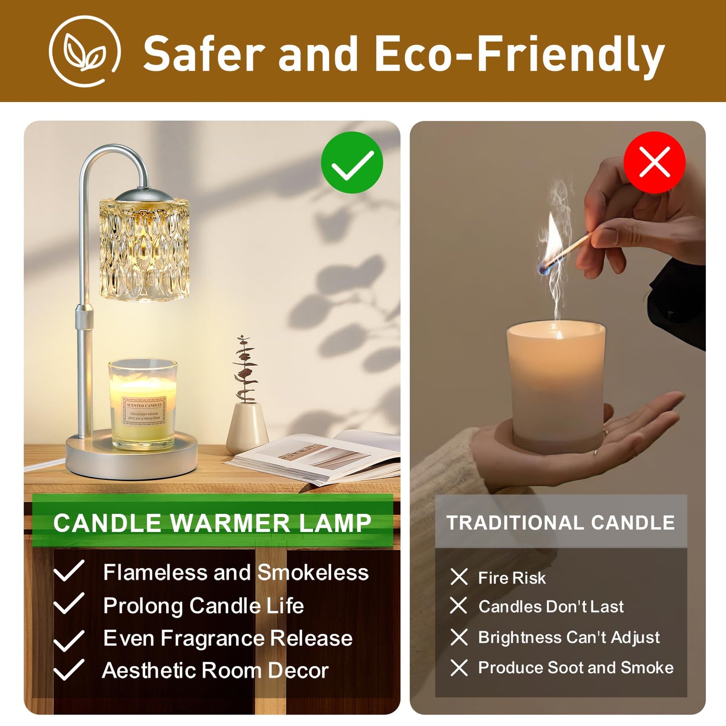Briever Dimmable Candle Warmer Lamp with Timer, Height Adjustable Electric Candle Wax Warmer, Christmas Birthday Gifts for Women Mom, House Warming Gifts New Home Room Decor, Silver Solid Wood Base