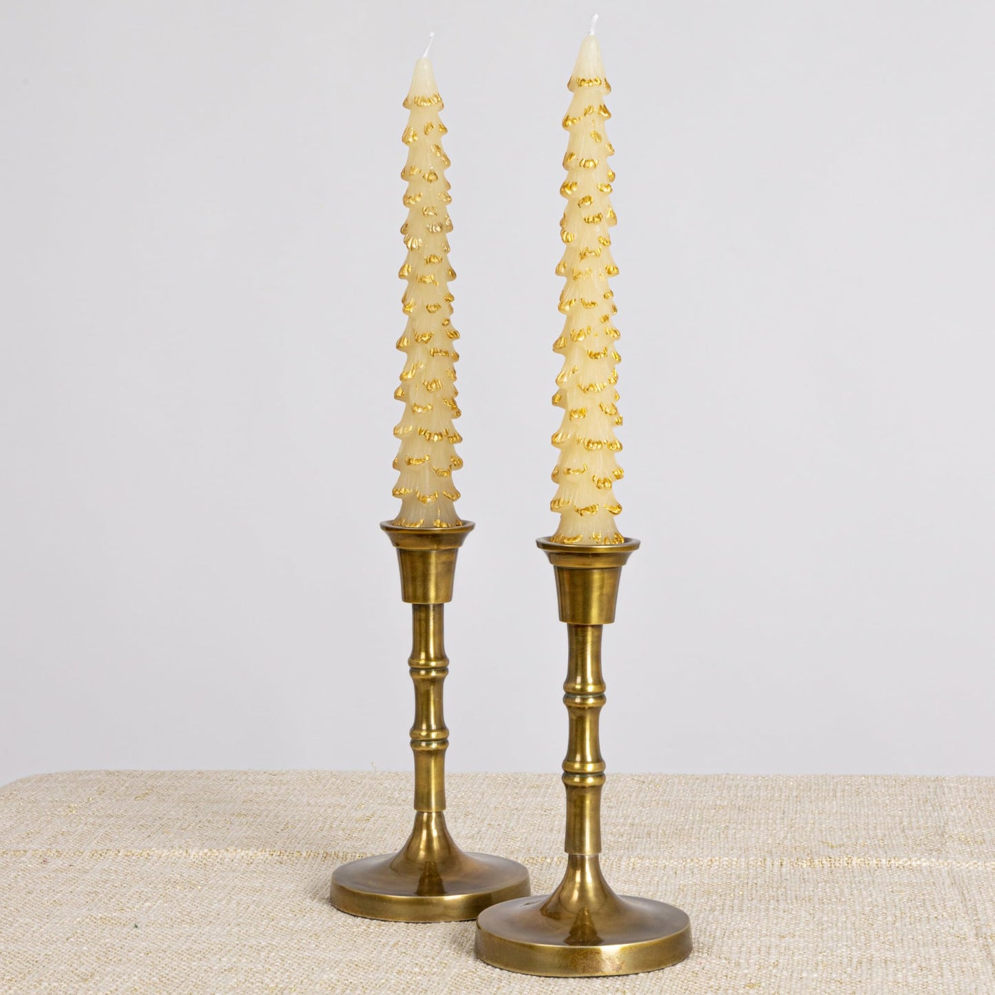 Creative Co-Op Golden-Tipped Elegance Tree Shaped Taper Candles, Eggnog Color, Set of 2