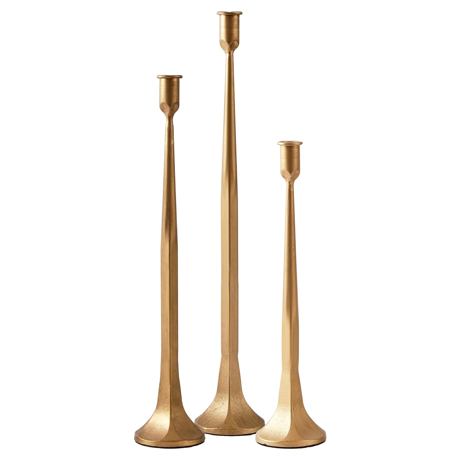 Denique Iron Taper Candle Holder Set of 3, Gold Candlestick Holders 19.3”17” 14” Heightening Decorative Candle Stand Set for Wedding, Dining Table, Home Decoration (Gold)