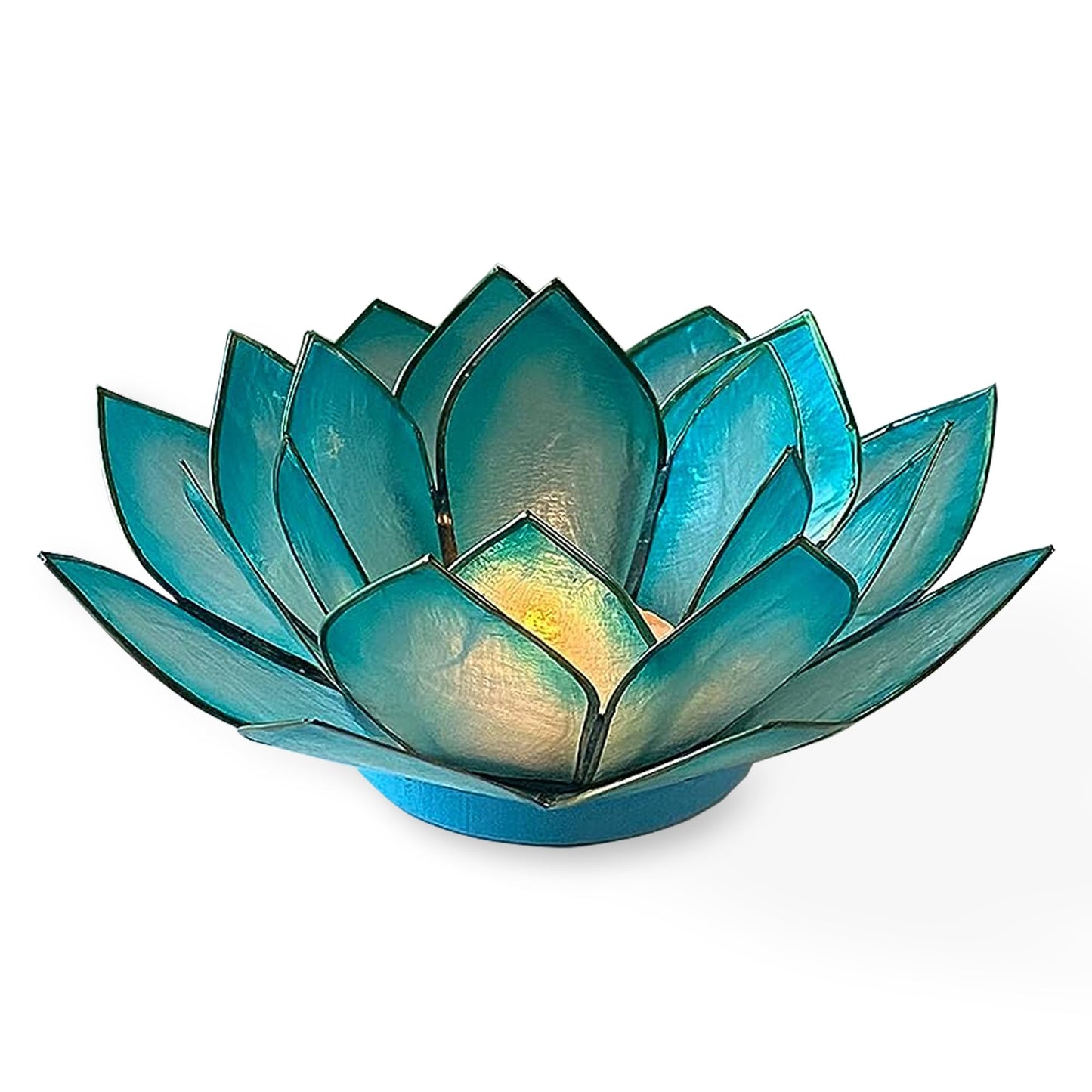 Om Gallery Capiz Shell Lotus Flower Decor Tealight Candle Holder for Serene Ambiance -Decorative Candle Holders for Meditation, and Relaxation, Cool Water
