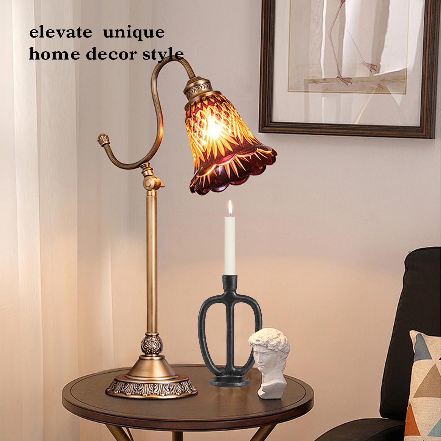 Matte Black Iron Candle Holder Retro Taper Candle Sticks Stand Decor Farmhouse Candlestick Holders for Home Wedding Party Dinning Table Centerpiece (Black, L)