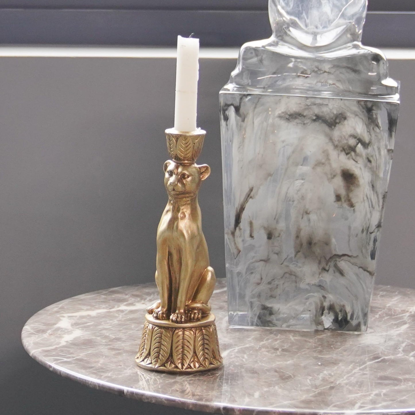 Candle Stick Holder Table Decor - Leopard Resin Modern Golden Candlestick Holder Coffee Table Decor Gold Candle Stand for Living Room 3.25 x 3.25 x 9.25 Inch Guichifun
