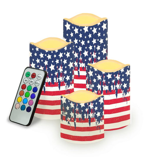 Uorisanigo Red White and Blue Star Flickering Flameless Candles LED Pillar Candles Battery Operated with Timer Color Changing Electric Candles for Home 4th of July Decorations