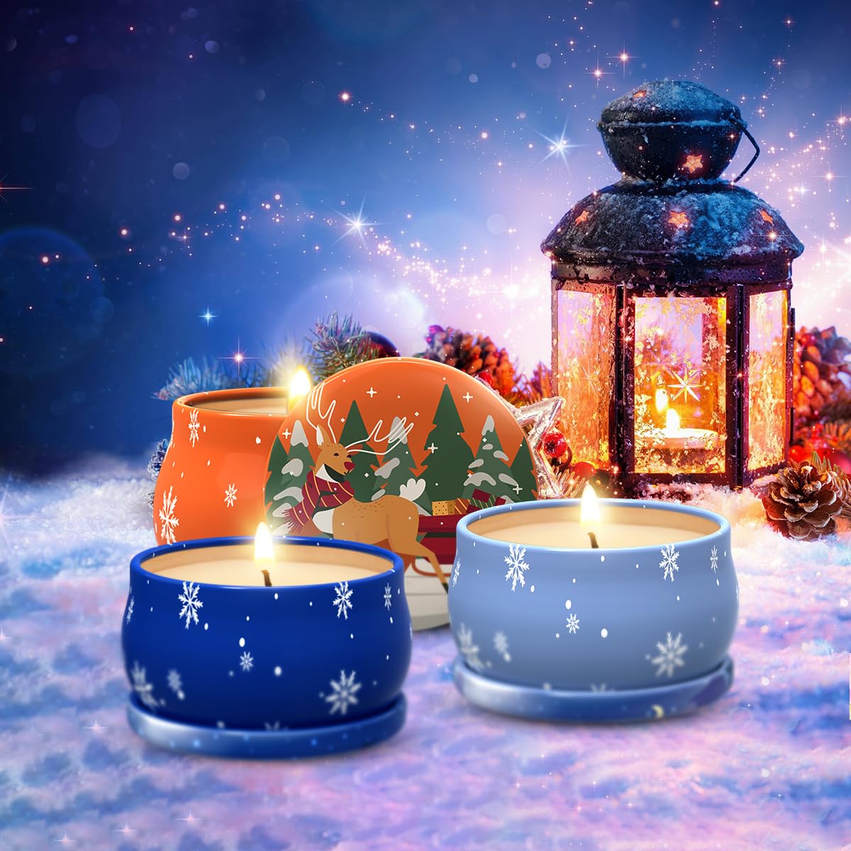 Set of 5 Christmas Themed Scented Candles Gift Set for Women, Natural Soy Wax Aromatherapy Candles for Home Decor - Lavender, Cookie, Vanilla&Cake, Apple and Cedar Fragrance