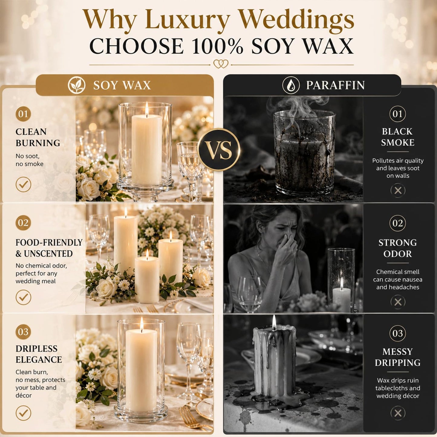 18 Pack Soy Wax Pillar Candle Set for Weddings & Home Decor, Layered Candle Kit with 6 of Each Size (2x3, 2x6 & 2x8) and 12 Tea Lights, Dripless Long Burning White Candles for Centerpieces &Parties