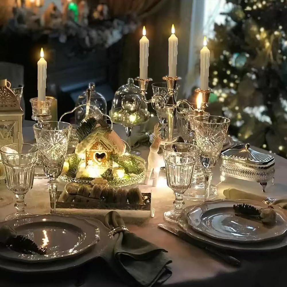 Mxqdhx 6 Pcs Flameless Taper Candles LED Taper Candles Flickering with Remote Timer Dimmer Ivory LED Candlestick for Halloween Christmas Wedding Church Easter Party Decor Table Centerpiece, 6.1 in