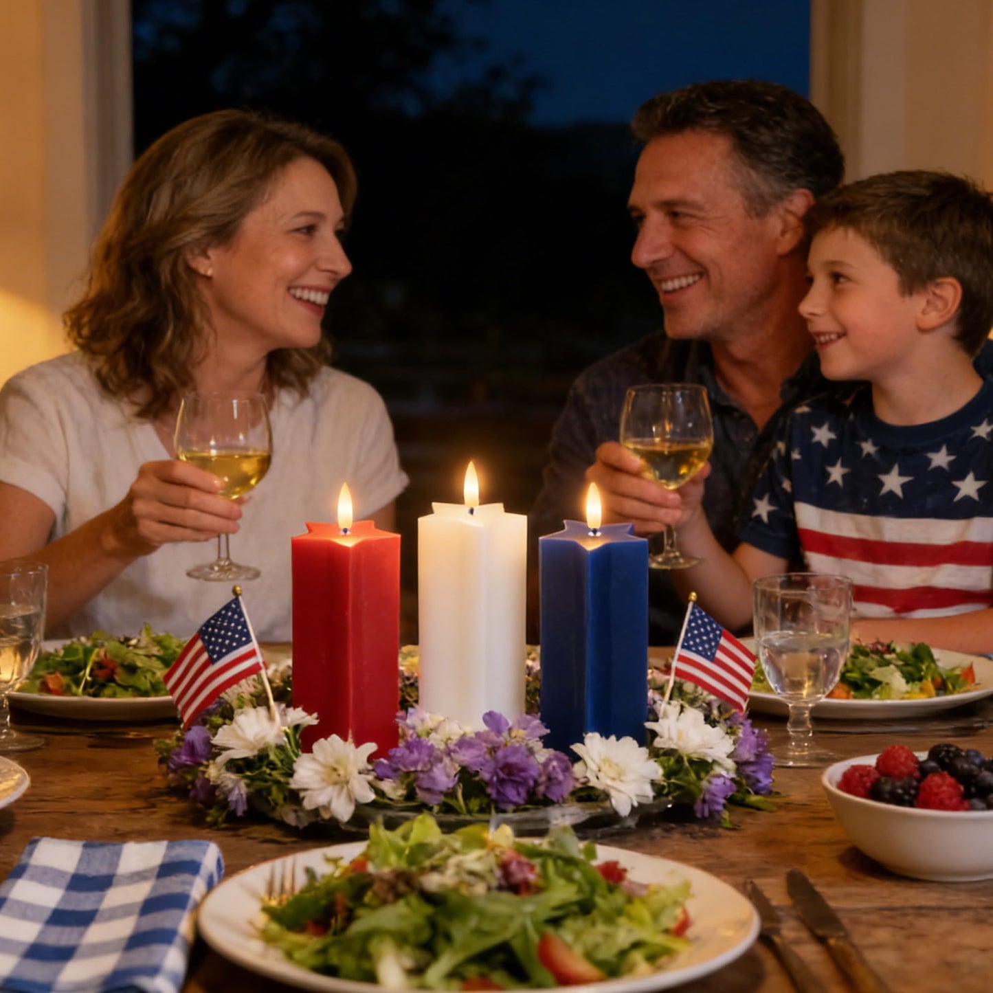 4th of July Flameless Candles with Remote, Red White and Blue Patriotic LED Candles, Battery Operated Star Shaped Decorative Candles for Independence Day Home Party Decor, Set of 3