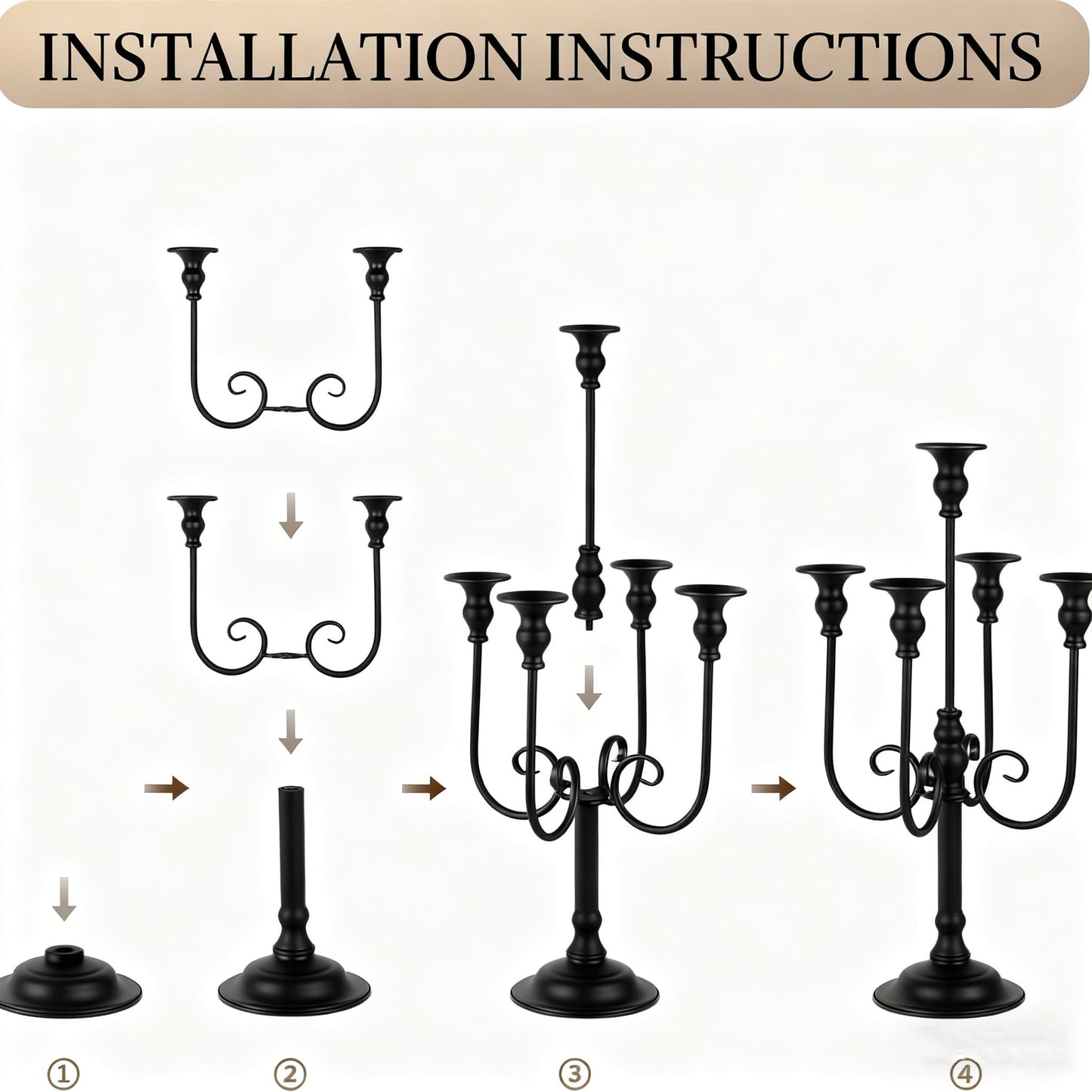 LANLONG Candelabra Centerpieces for Tables, 2Pcs Metal Tall Candle Holder for Taper Candles, 5 Arm Candlestick Holder for Wedding Centerpiece Decor Party Event Reception Decoration，Black,19.7in-2pcs