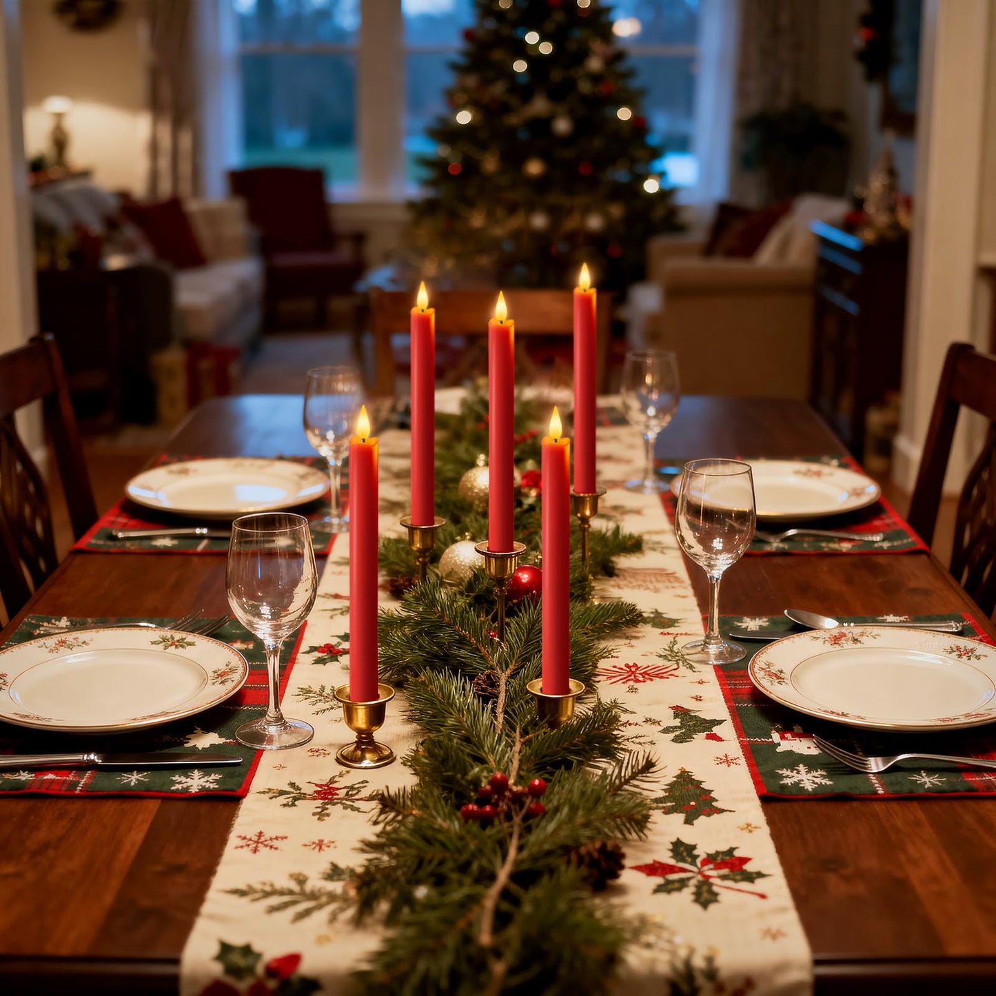 Meigic 6 Pcs Flameless Taper Candles with Remote Timer Dimmer, Red Plastic Led Taper Candles Flickering, 9.6 Inches Battery Operated Candlesticks, for Party Holiday Christmas Decor