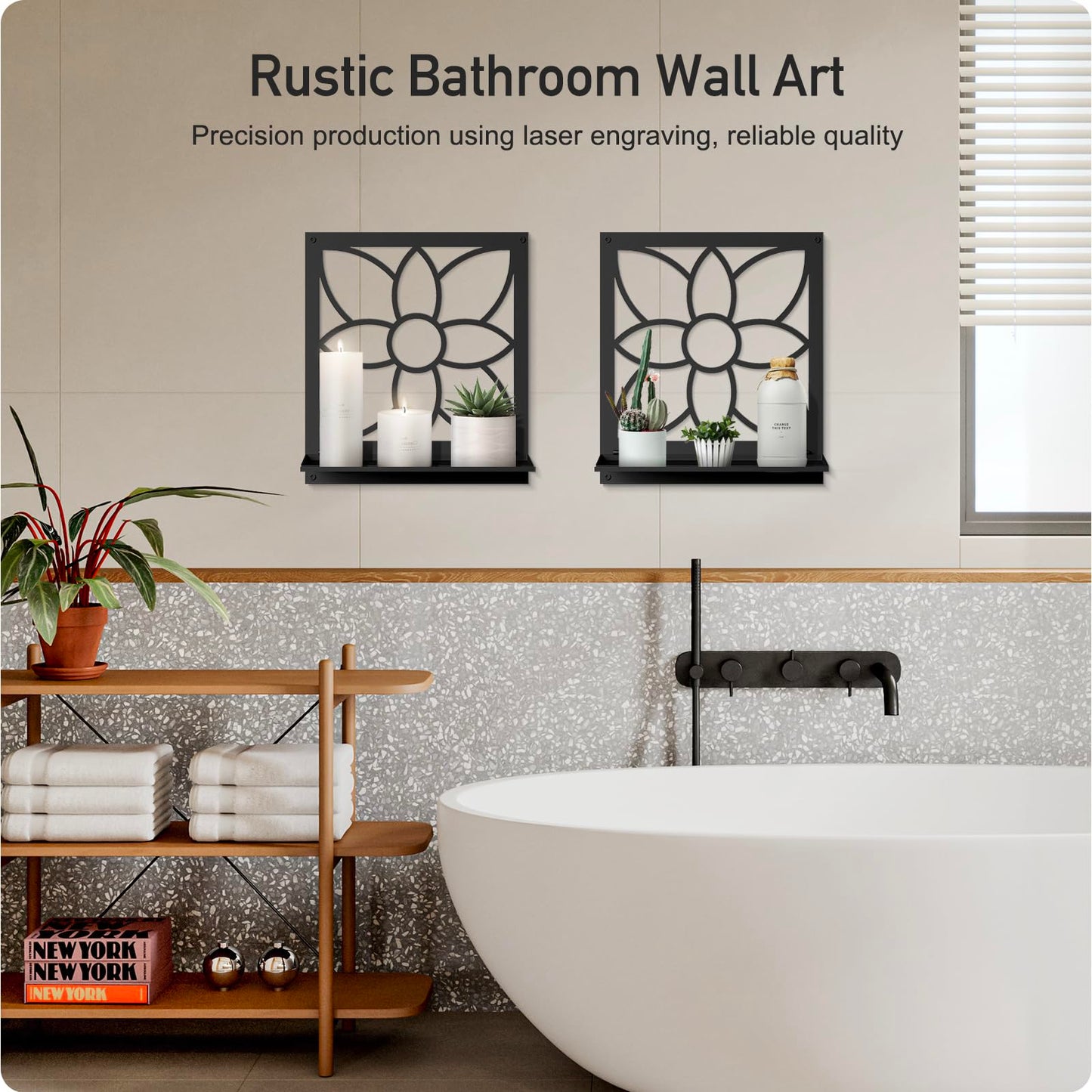 Flower Candle Wall Sconce, Retro Bathroom Wall Decor, Black Minimalism Wall Art for Living Room Bedroom Bathroom (2 Pack 11.8 x 13 in)