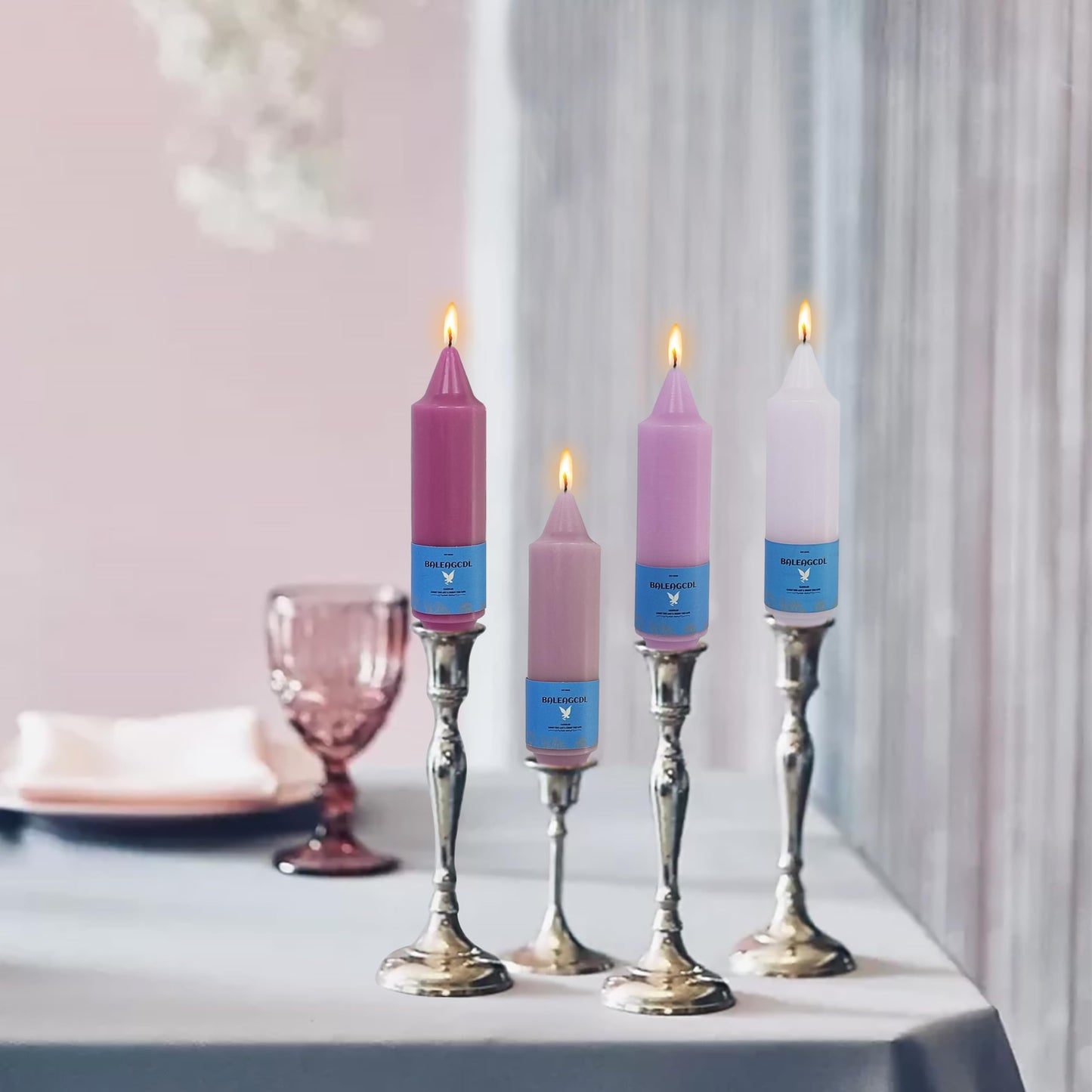 Handmade Unscented Taper Candles Long Lasting Burn Candles Gradient Purple Candles 5inch Short Candlesticks Elegant Design for Home Décor Weddings Festive Seasons