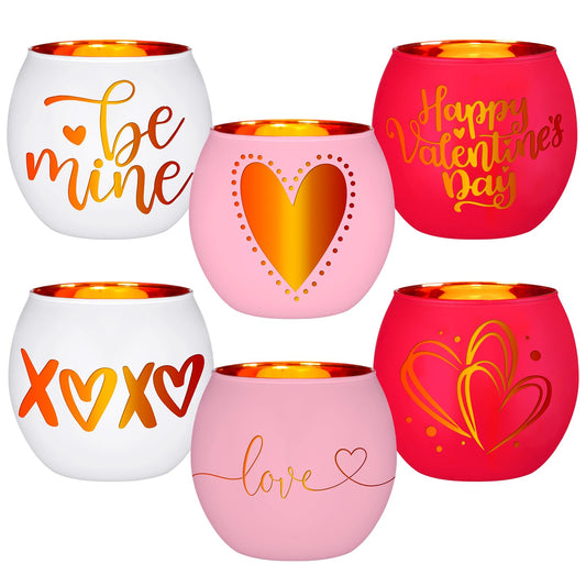 FoldTier 6 Pcs Valentines Candle Holders Love Glass Tealight Votive Candle Holder for Table Centerpiece Valentine's Day Wedding Party Decoration Home Tabletop Decor Gift