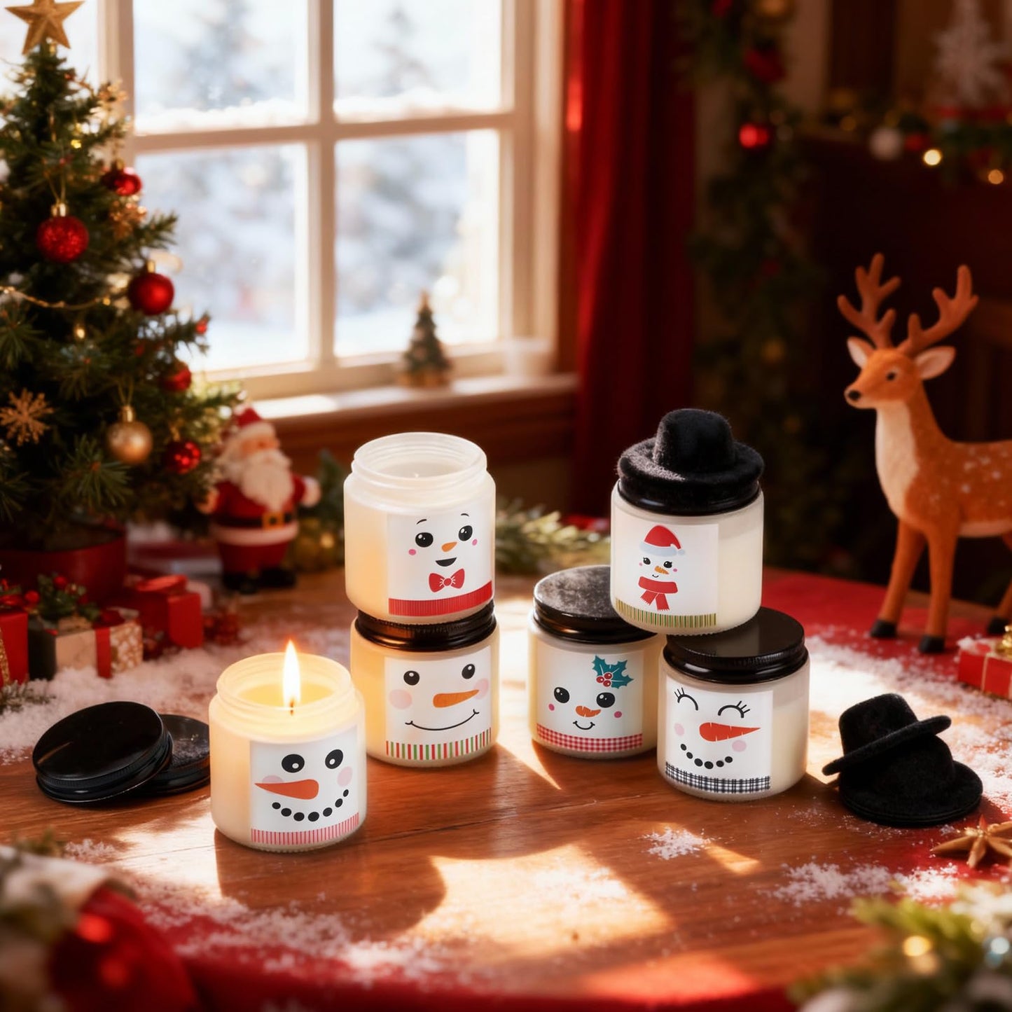 Lounsweer 48 Pcs Christmas Candles Bulk Gifts Set for Women Men 3.5oz Snowman Scented Candles Jar Soy Wax Candle with Mini Snowman Decor Cap for Christmas New Year Winter Decor