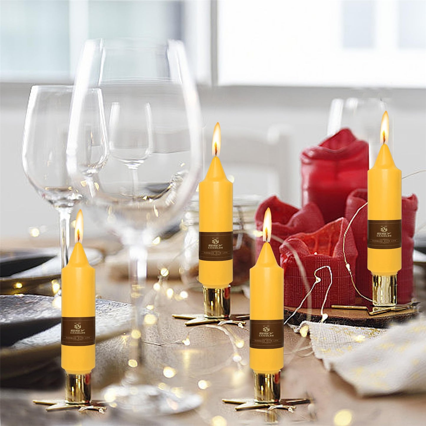 Summer Taper Candle Beeswax Candlesticks,Gedengni 4pcs Short Candle Stick 5 inch Tapered Candles Small Twisty Candlesticks for Home Décor Weddings Housewarming Dinner(7D4PC-Beeswax)