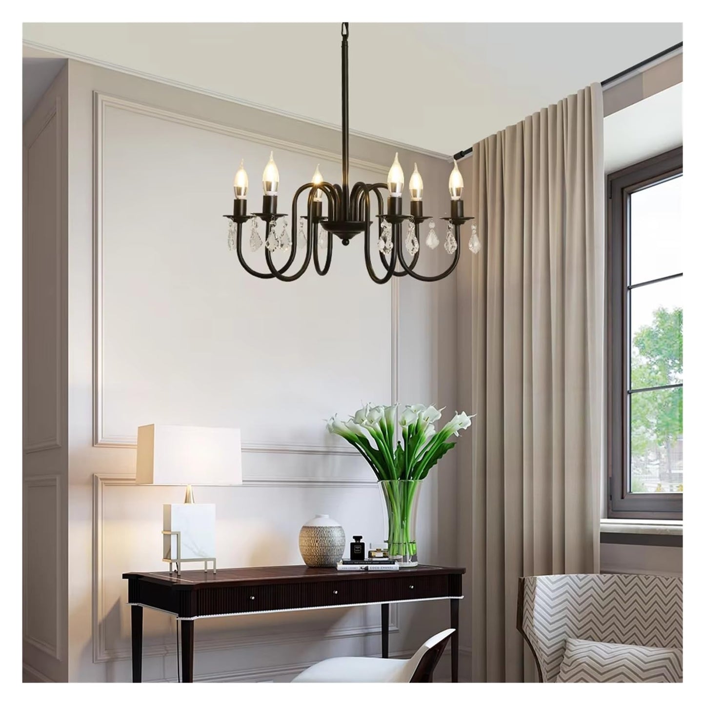 Ceiling Chandelier Iron Crystal LED Hanging Light Candle Pendant Lamp E14 Lustre Home Kitchen Living Dining Room Hotel ﻿,Comfortable Lighting