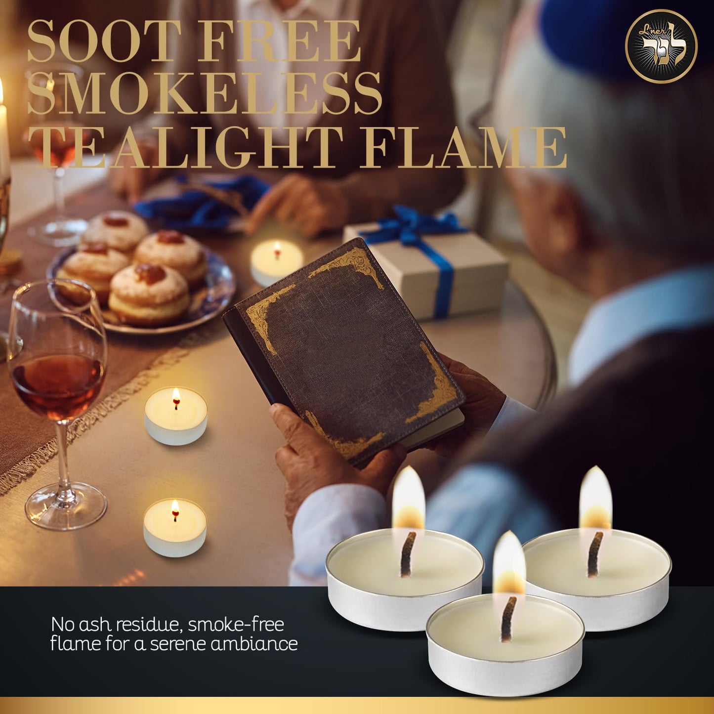 L’ner 1.5 Hour MINI Tealight Unscented Candles, 100 Pack – Smokeless & Dripless Tea Lights, Plant-Based Wax, Lead-Free Cotton Wick – Premium Quality Tea Light for Shabbat, Memorial, Home, Weddings