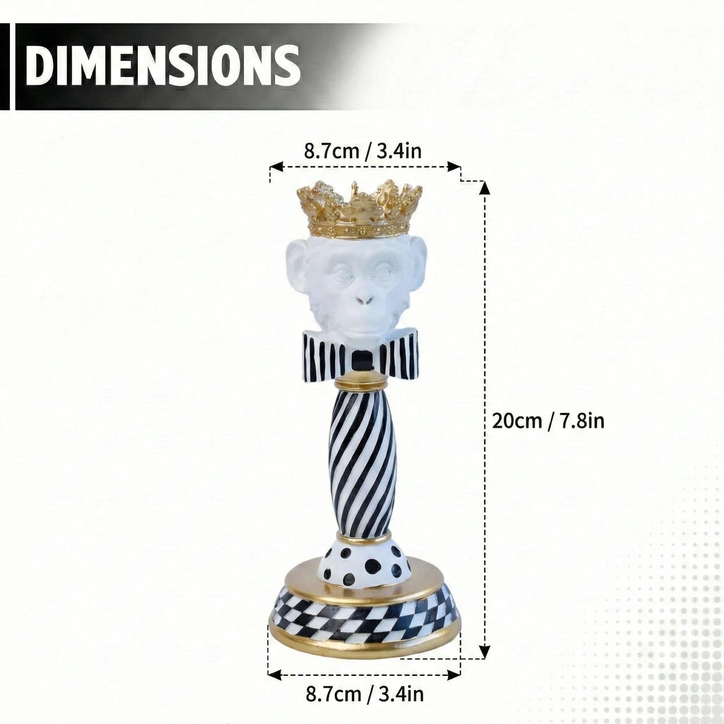 Crowned Animal Candlestick Holder Black & White Checkerboard Taper Candle Holder with Gold Accents Eclectic Resin Statue for Modern Home Decor, Table Centerpiece