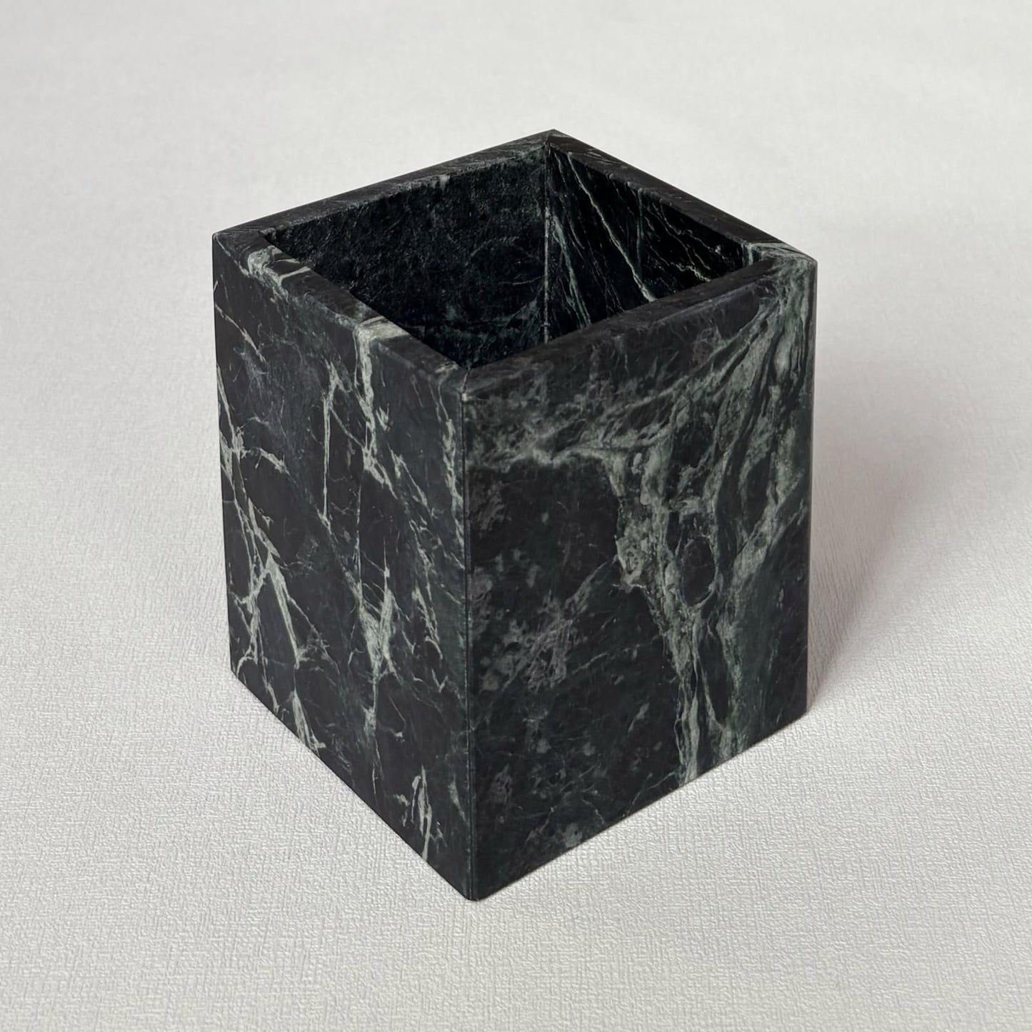 StonePlus Natural Marble Stone Square Storage Container Empty Vessel Holder Cup for Candle/Pens/Sundries items (Dark Flower Green)