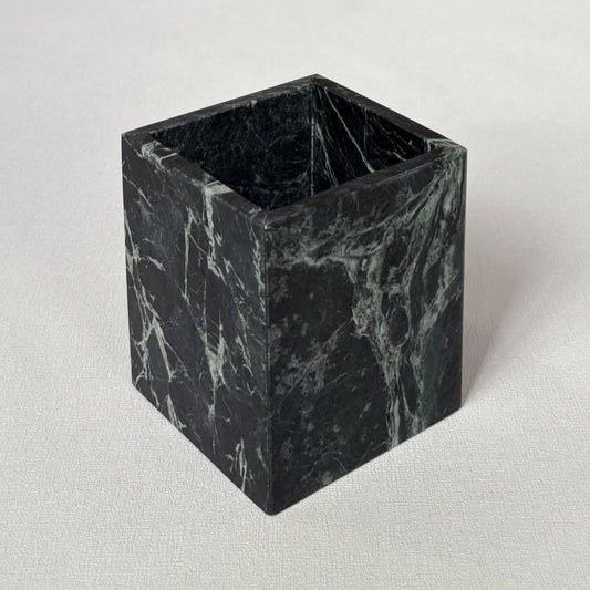 StonePlus Natural Marble Stone Square Storage Container Empty Vessel Holder Cup for Candle/Pens/Sundries items (Dark Flower Green)