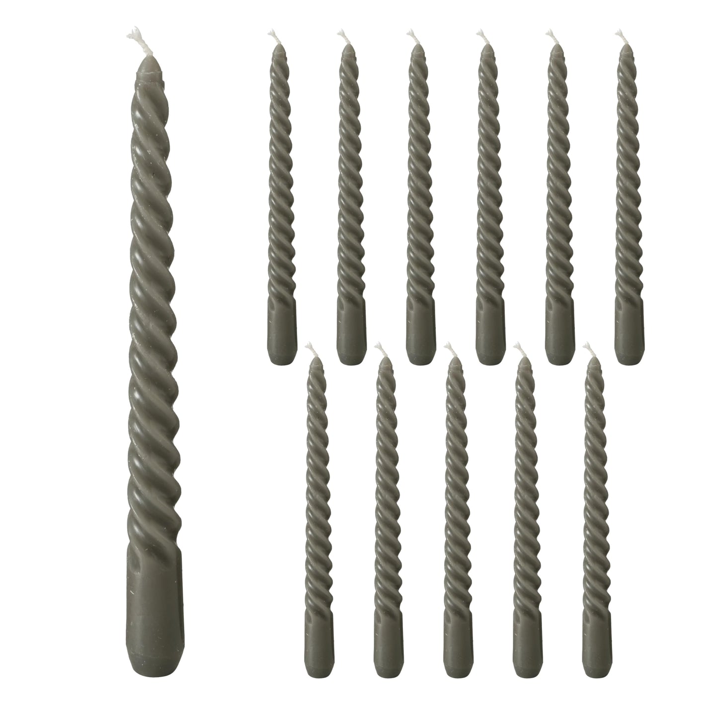 12 Piece Dark Grey Twist Taper Candles, 2 Boxed Sets of 6, 4 Hours Burn Time, Paraffin Wax, 7.75 Inches