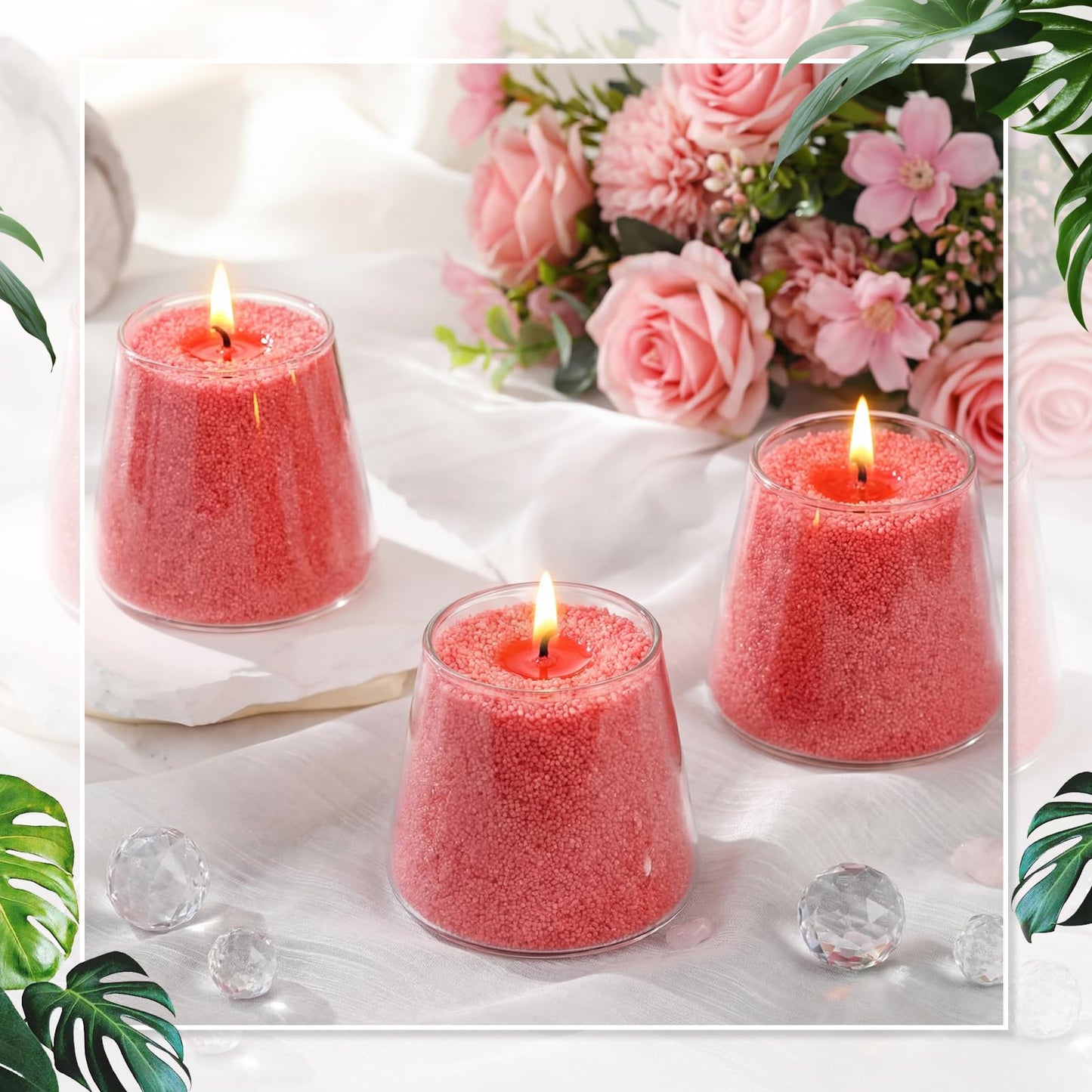 MTLEE Candle Sand 3.3 lb DIY Pearled Candle Making Kit Included 20 Pcs Wicks and Refillable Beaded Wax Sand Beaded Wax Gift with Wicks Self Extinguish for Home Wedding Party Women (Red)