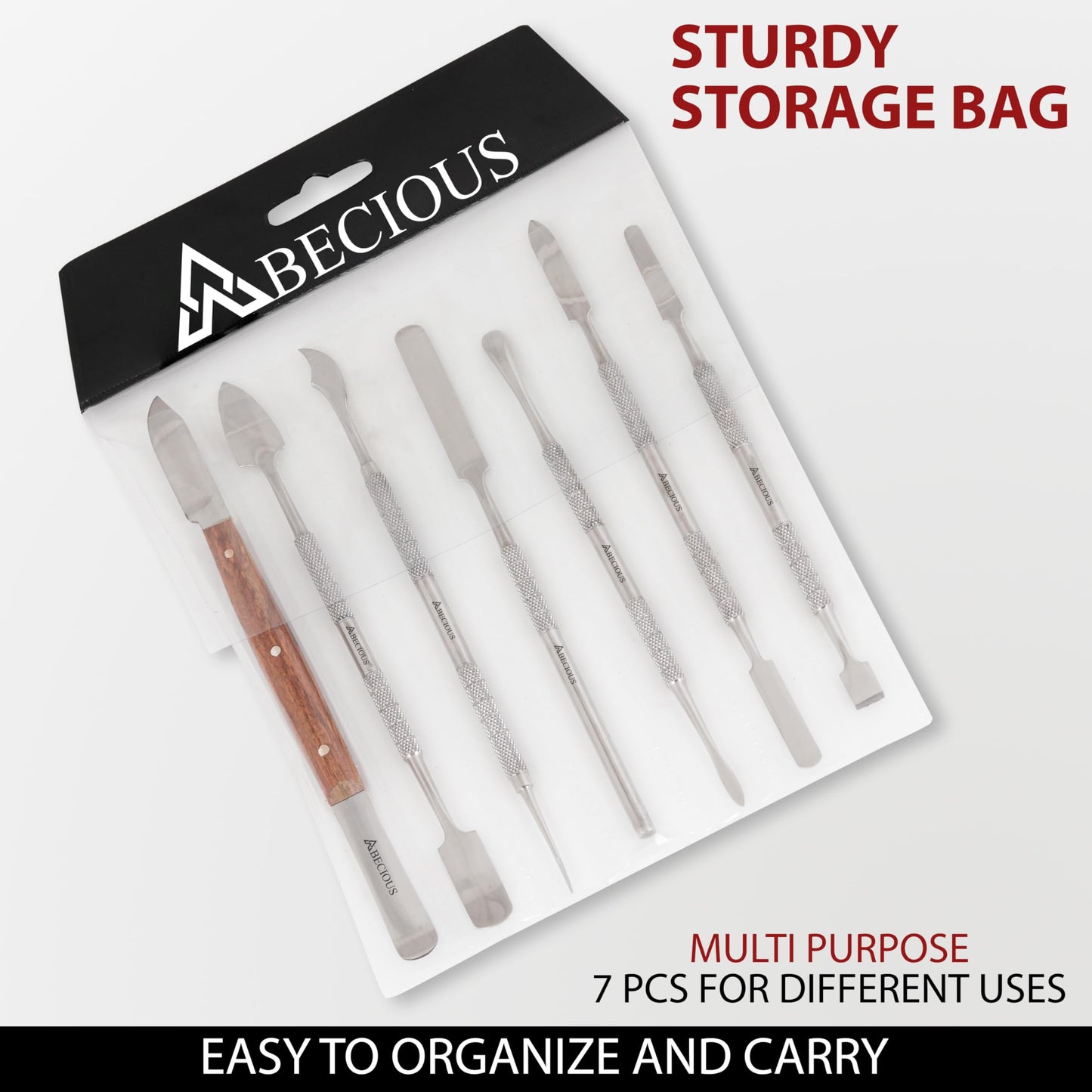 ABECIOUS Wax Carving Tools Set (7Pcs), Metal Clay Sculpting Tools, Stainless Steel Double Ended Premium Dab Tool for Carving, Modeling, Sculpting and Shaping