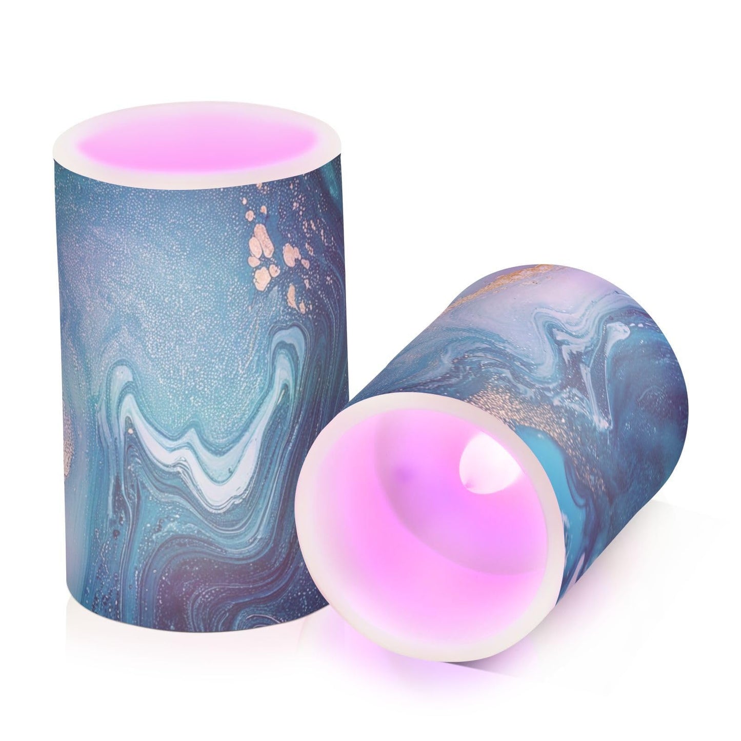 Qilmy Flameless Candles 2PCS,Abstract Ocean Marble Battery Operated LED Pillar Candles with Remote Control, Radiance Candles
