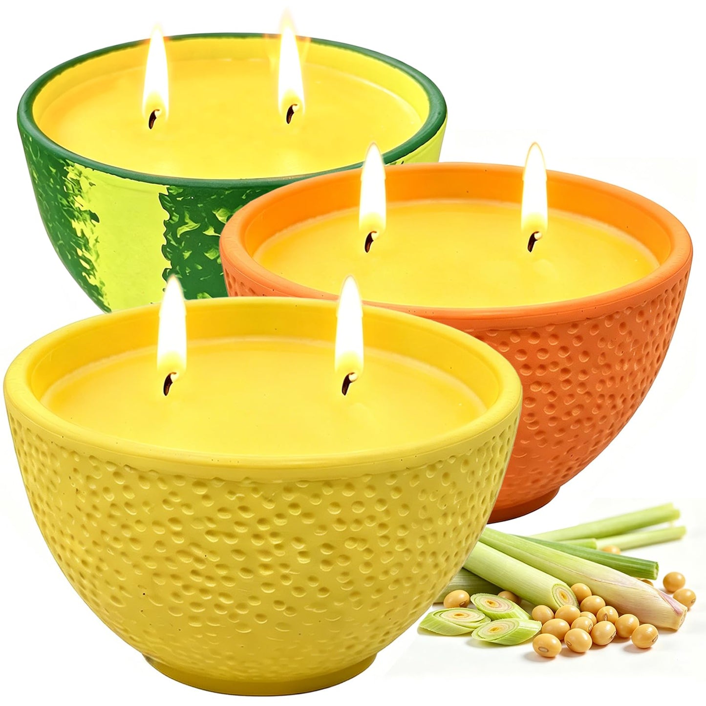 Citronella Candles Outdoor, Natural Soy Wax Candles for Patio, 3 Packs 90 Hours Long Burning Citronella Scented Candle Set for Home, Garden, Yard, Outdoor, Camping, Party, Indoor, 4.23oz Each, 2-Wick