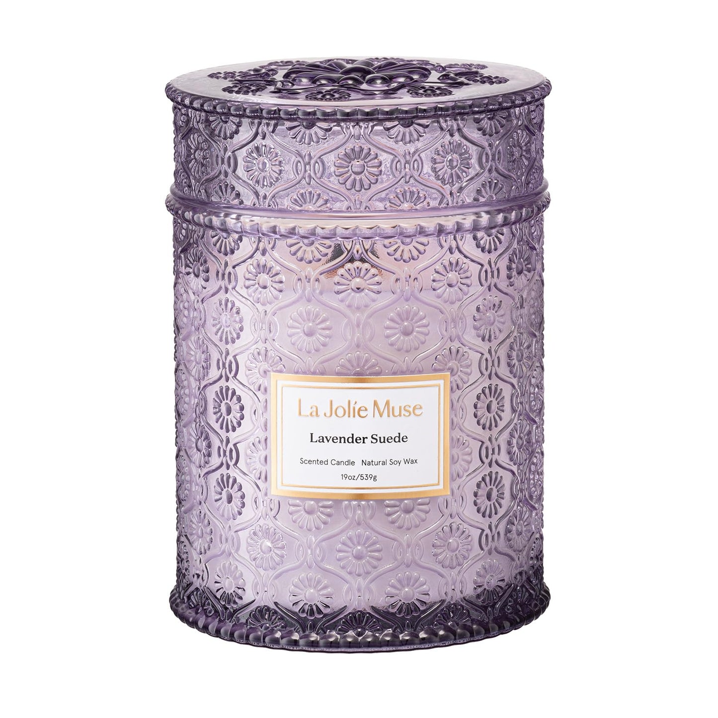 LA JOLIE MUSE Lavender Suede Scented Candle for Home |19 oz Non Toxic Soy Wax | Large Purple Jar Candle | Aromatherapy Candles | Luxury Gifts for Women & Men