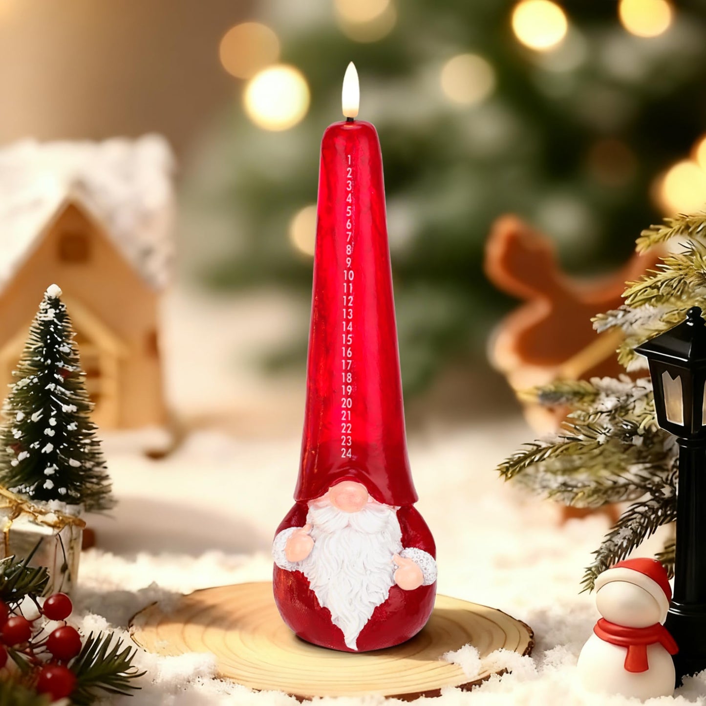 JOIONE Flameless Christmas Gnome Countdown Candles with Remote, 24-Day Automatic Countdown Battery Operated LED Advent Calendar Candle, Christmas Decoration for Home