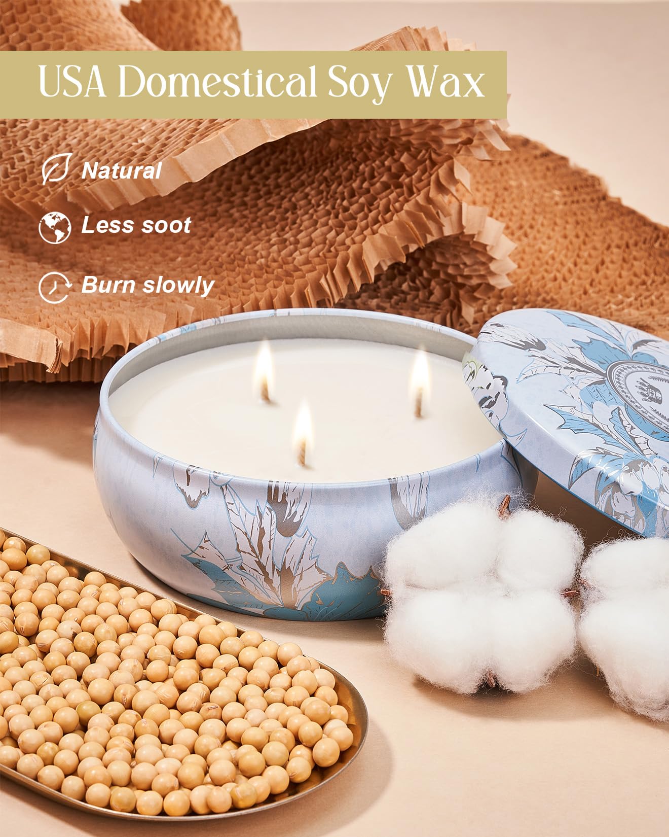 M&SENSE Ocean Waters Scented Candles 12oz, Large 3 Wick Soy Tin Candle, Over 40 Hour Burning Time, 100% Natural Vegan Wax Relaxing Aromatherapy Aesthetic Candle Gift for Women Men