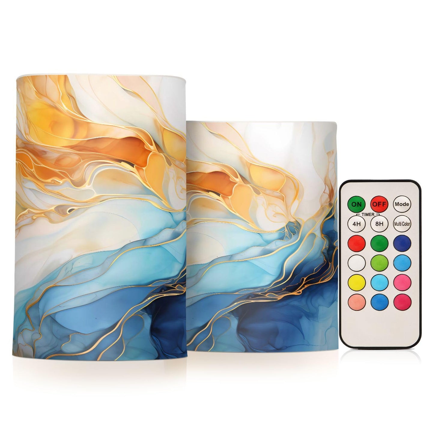 ALAZA Gold Blue Marble Flickering Flameless Candles Battery Operated with Remote Timer,Tea Light Candles LED Pillar Votive Candles Set of 2 for Outdoor Indoor Decorations